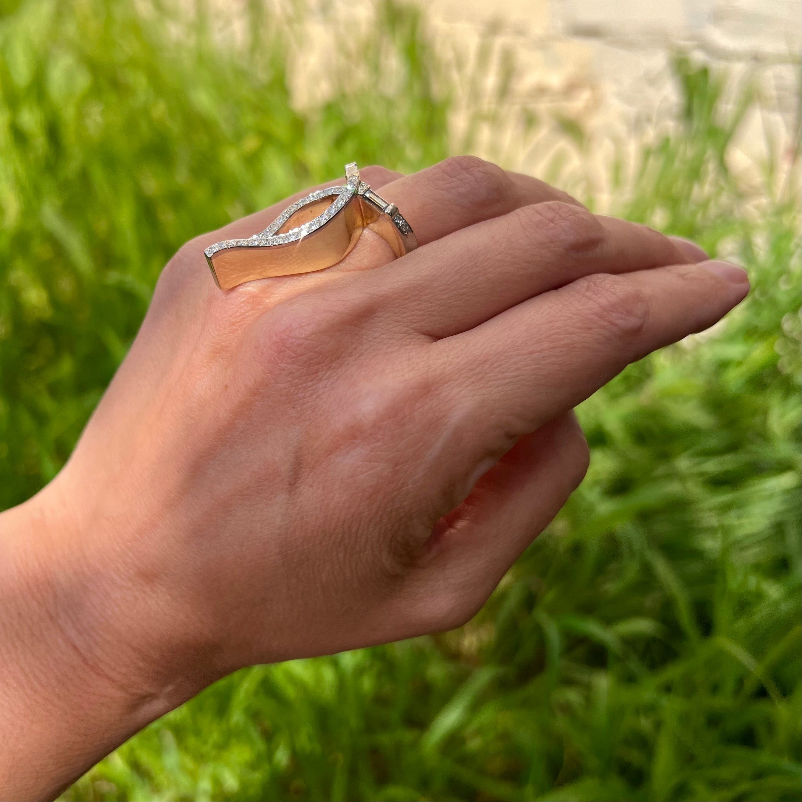 Vintage 14k Gold and Platinum Diamond Bow Ring