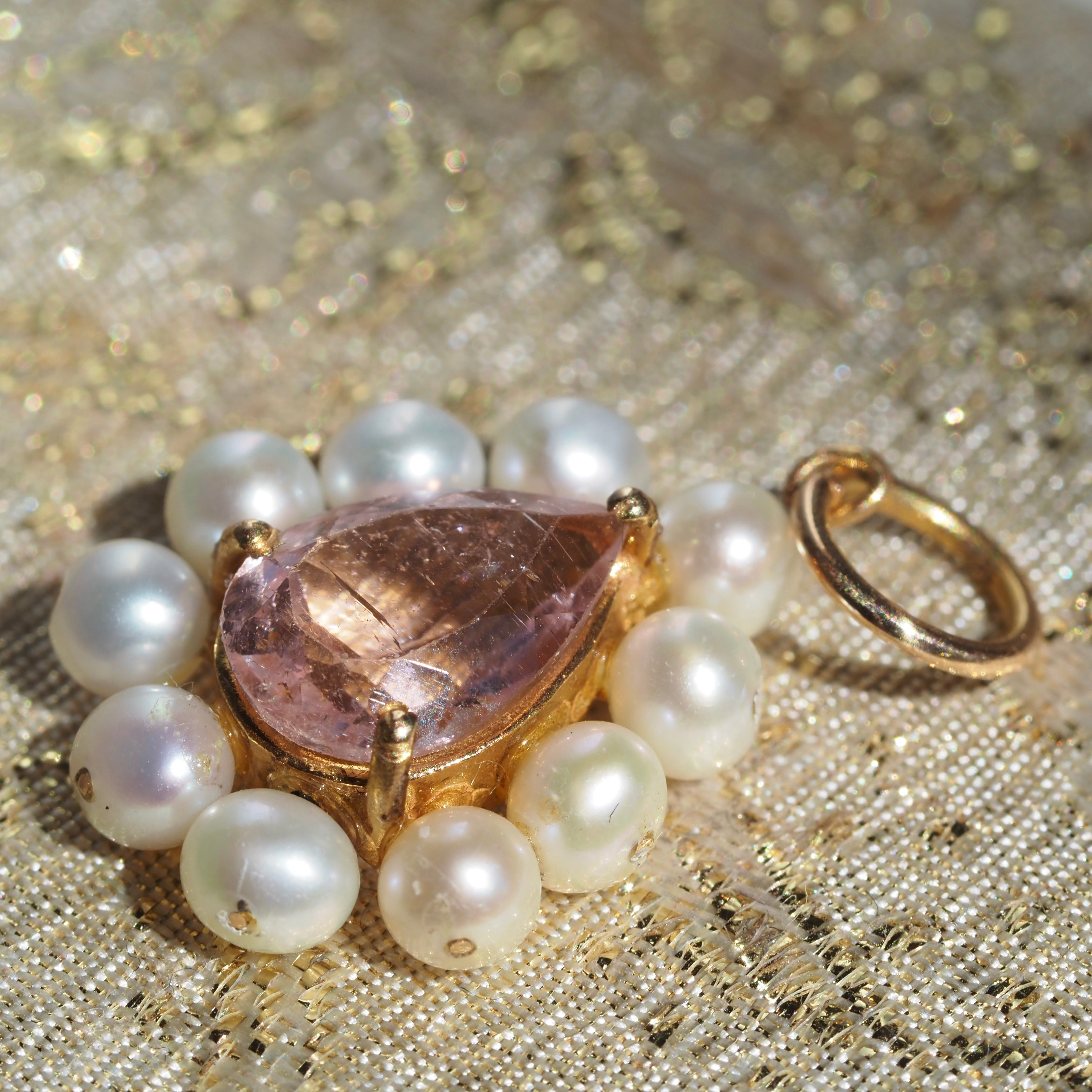 Vintage Pink Tourmaline Pearl 14k Gold  Pendant