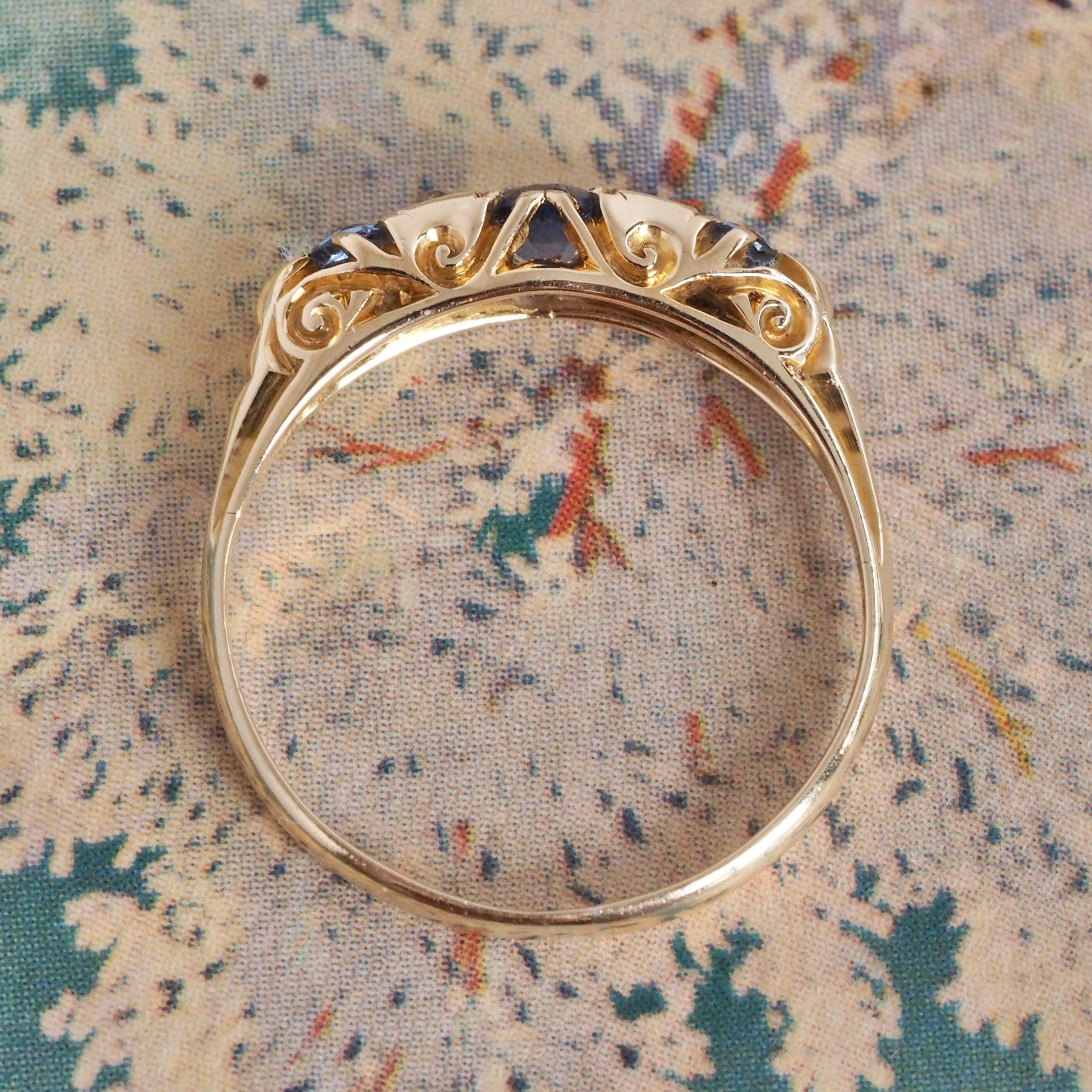 Antique Edwardian English 18k Gold Sapphire and Diamond Ring