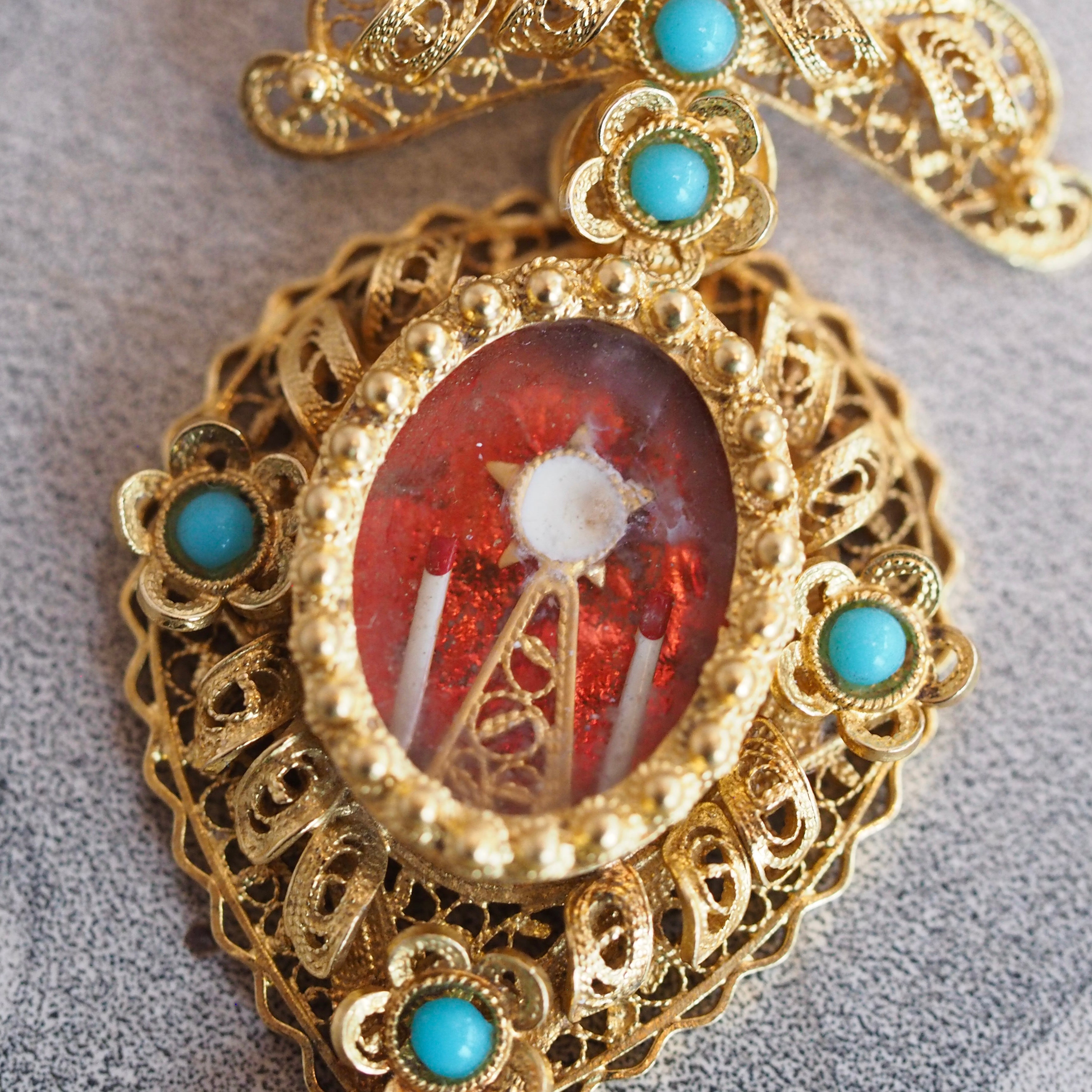 Antique Portuguese 19k Gold Enamel Reliquary Pendant