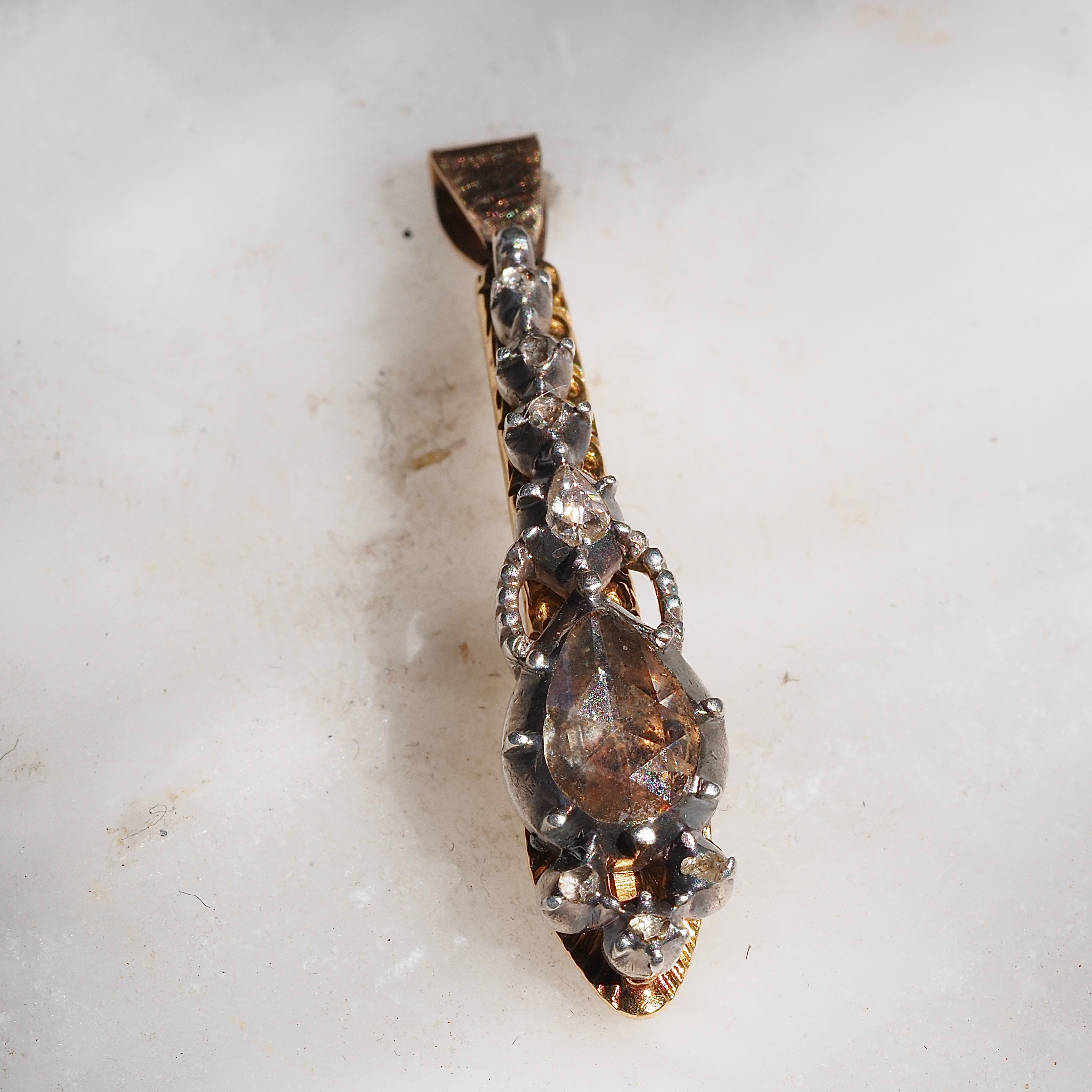 Antique Rose Cut Diamond Gold and Silver Snake Pendant