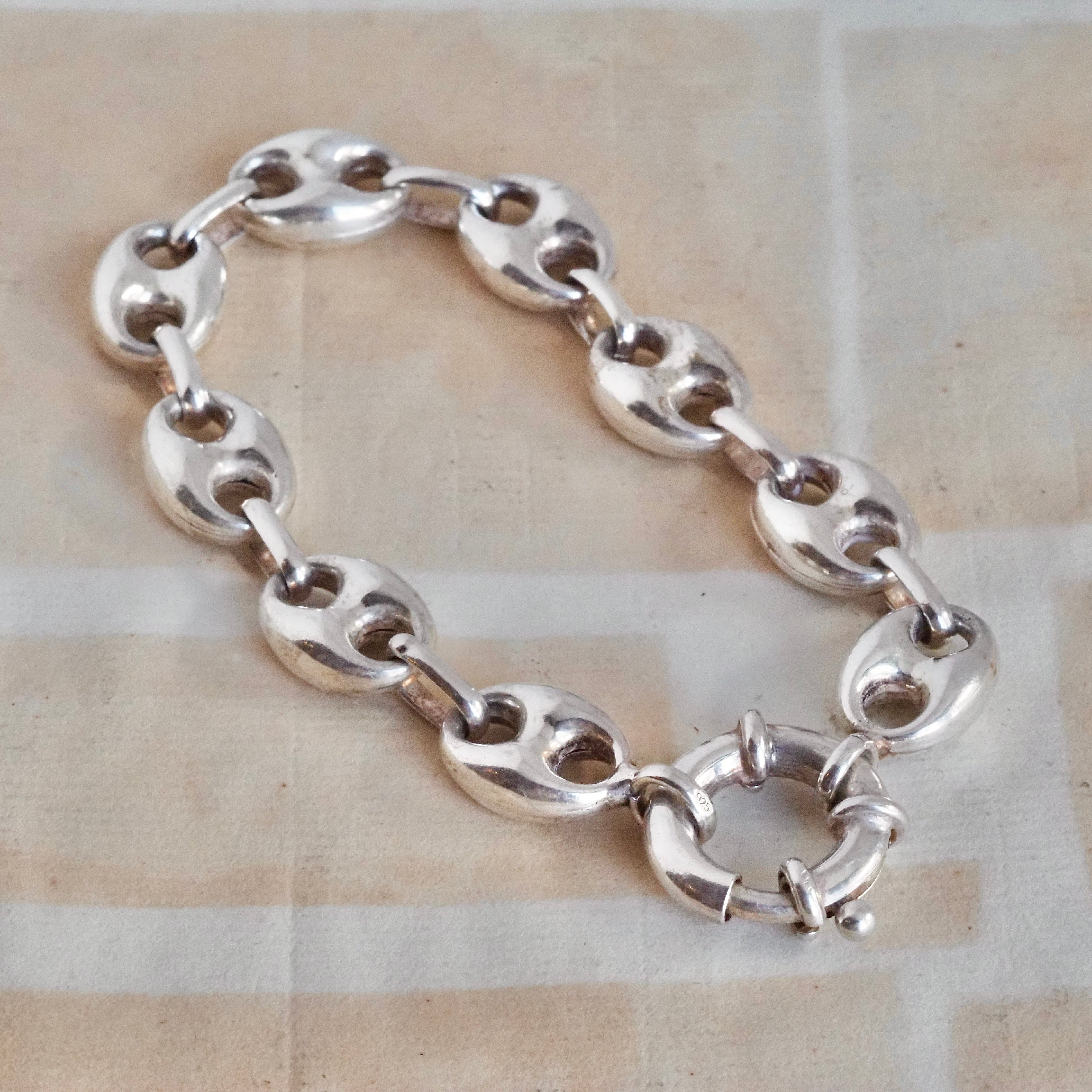 Vintage Italian Puffy Mariner Sterling Silver Bracelet with Bolt Clasp