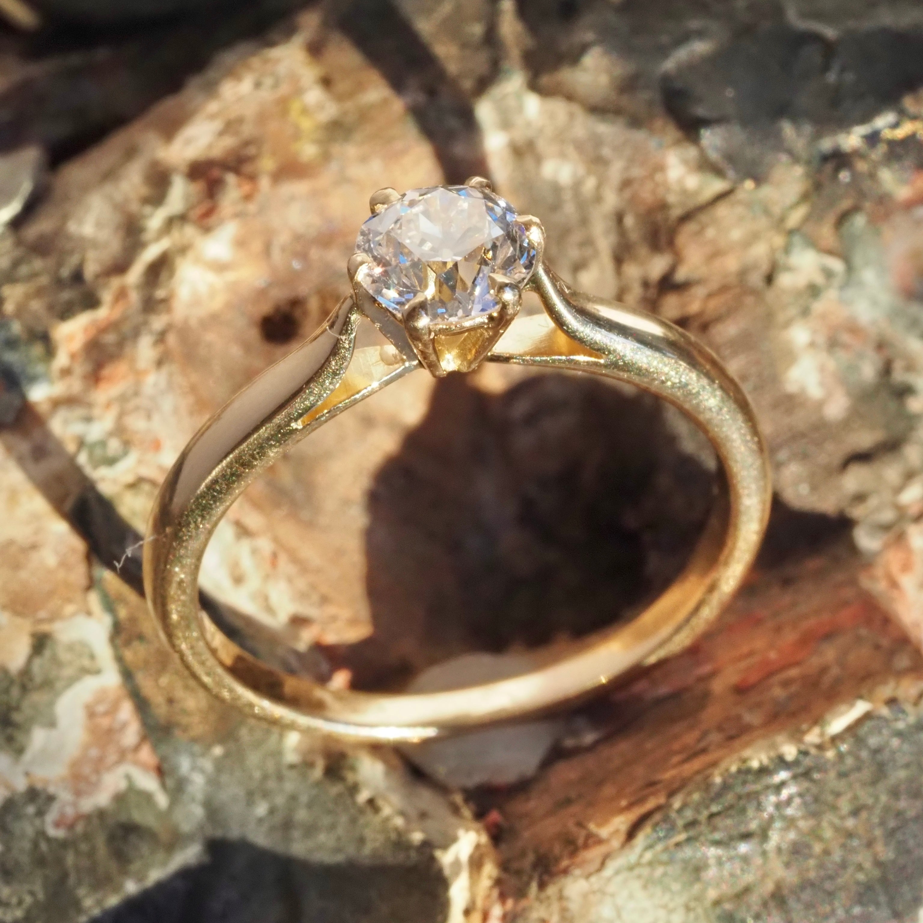 Vintage French Old European Cut Diamond 18k Gold Solitaire Engagement Ring