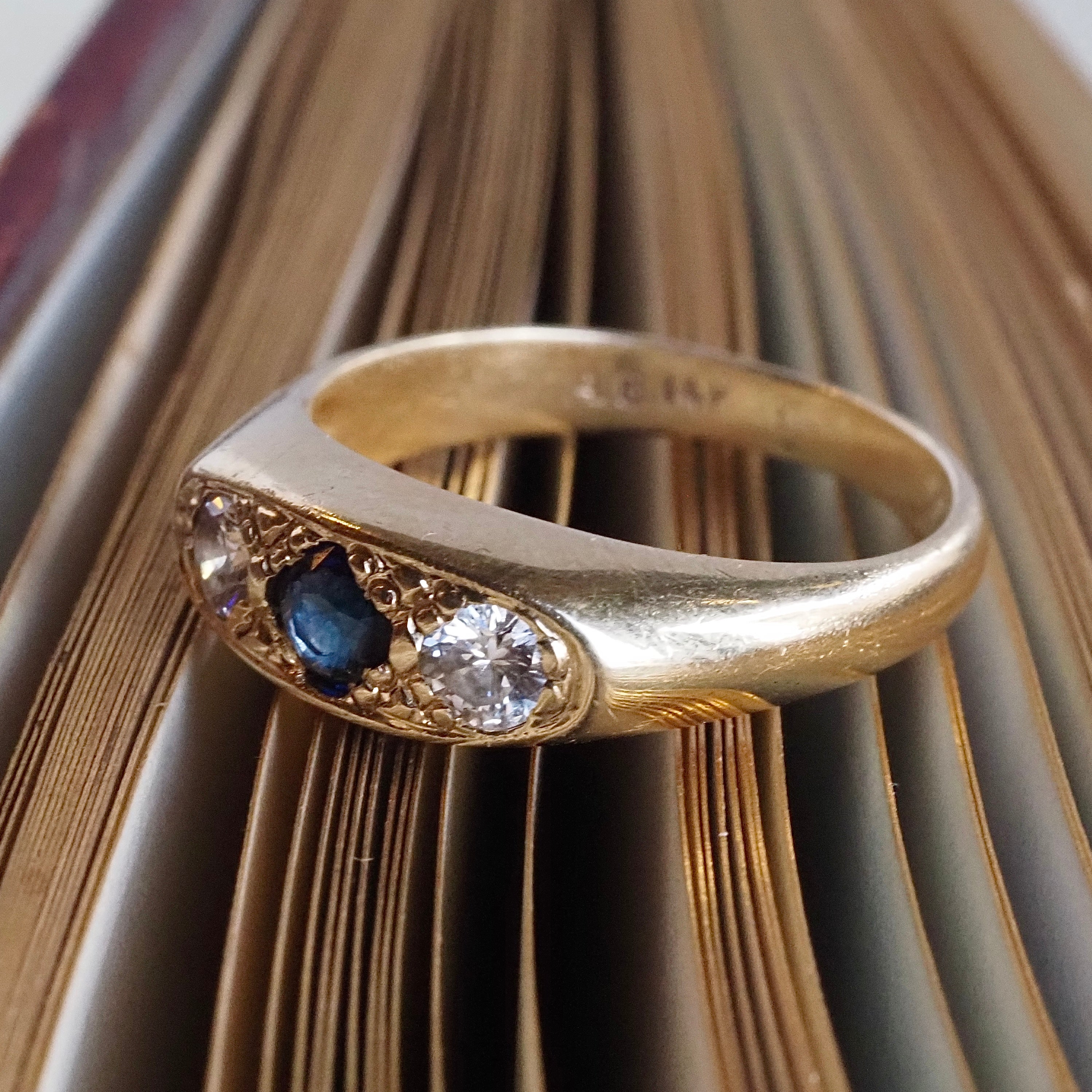 Vintage Sapphire and Diamond 14k Gold Trilogy Ring