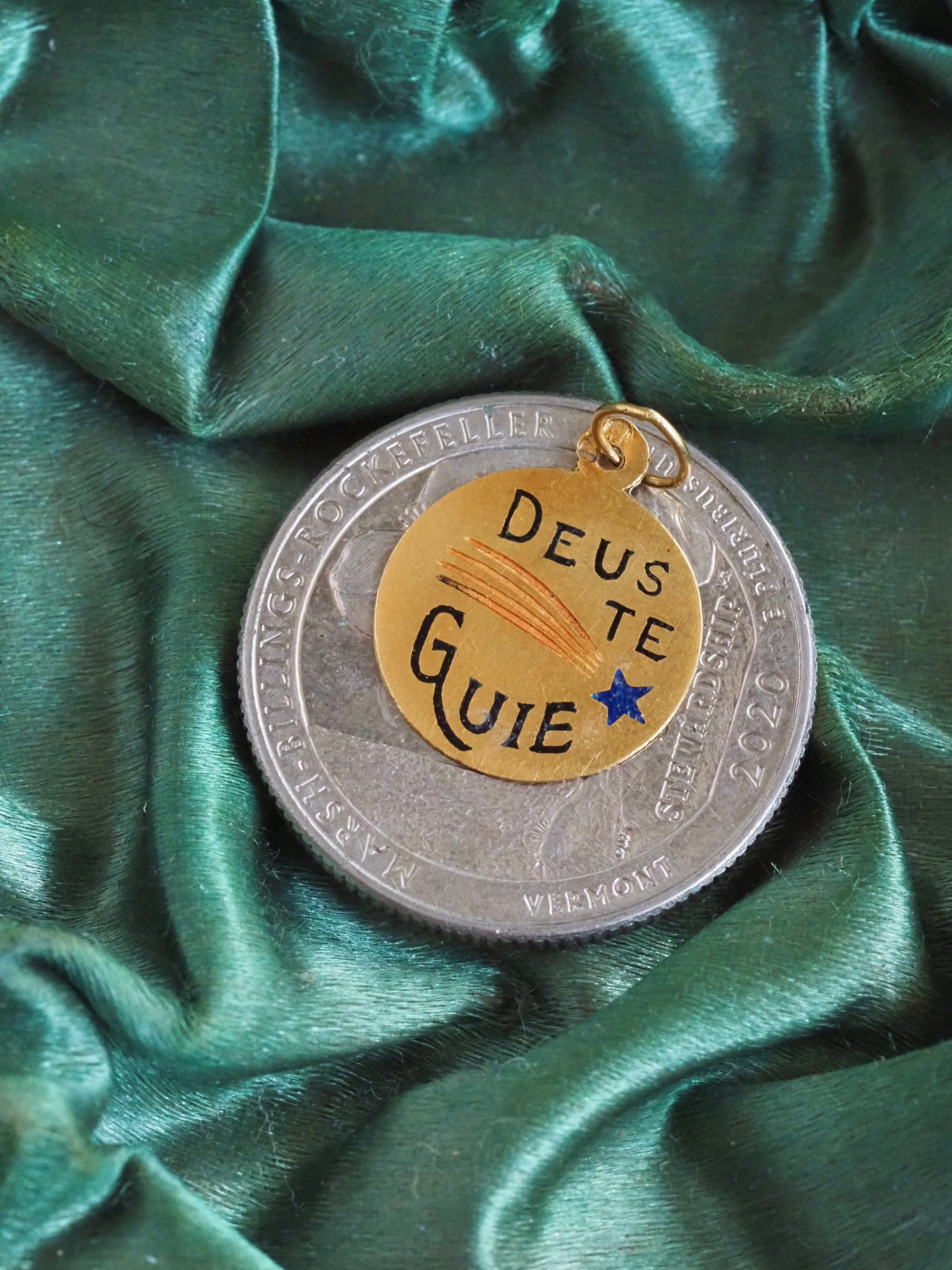 Antique Portuguese 19k Gold “God Guide You” Enamel Charm