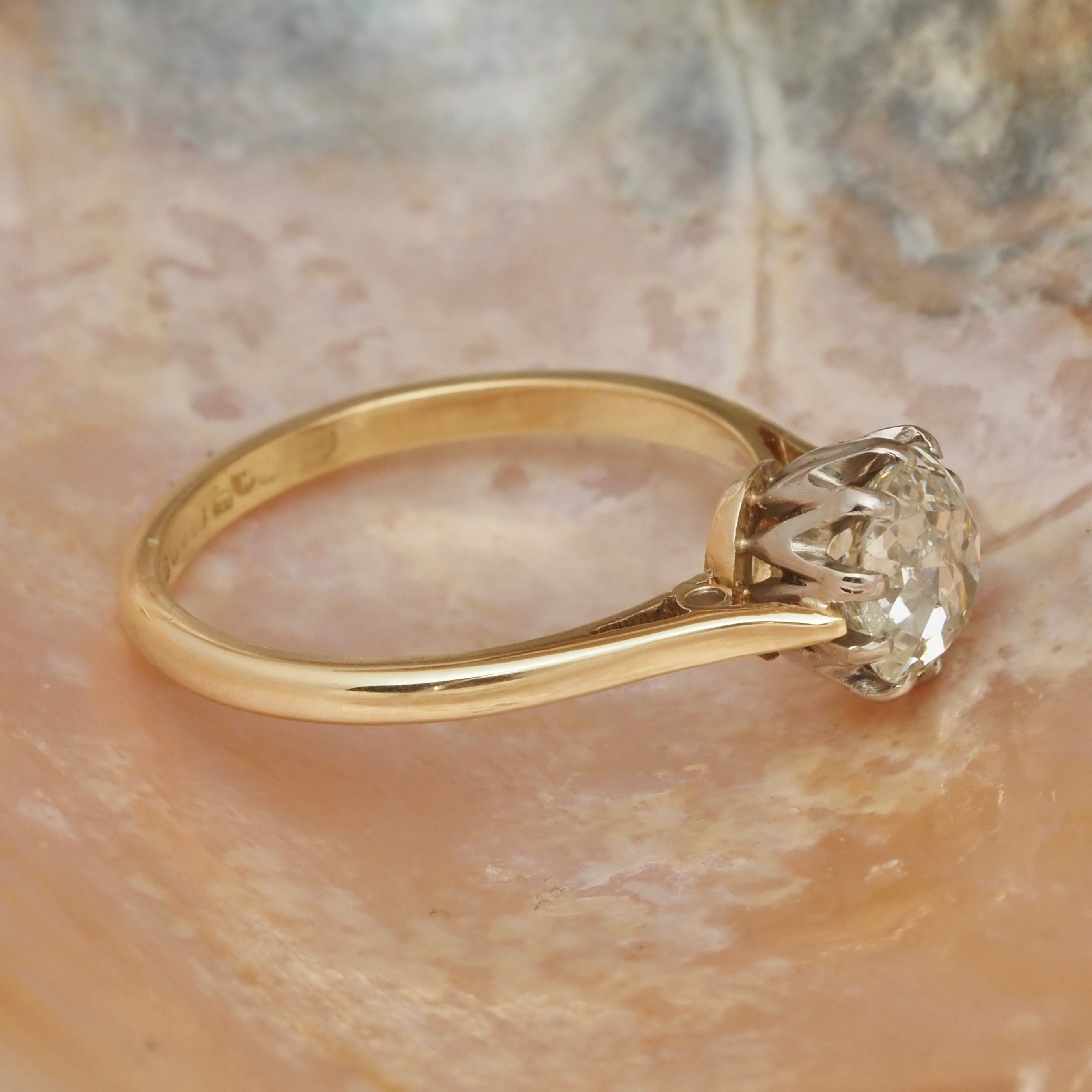 Antique English 1.69ct Old Mine Cut Diamond 18k Gold Engagement Ring