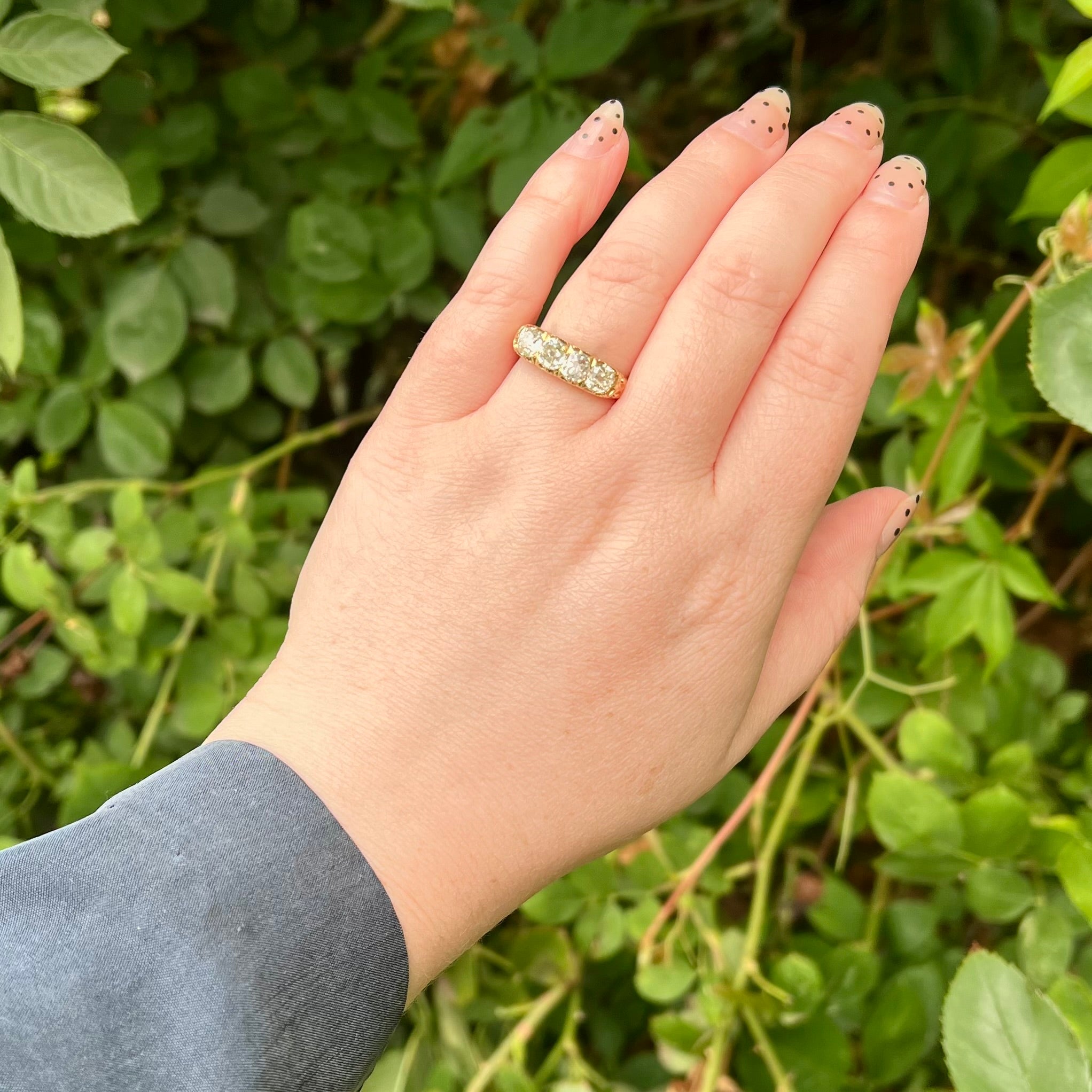 Antique Old Mine Cut Diamond 18k Gold Half Hoop Engagement Ring