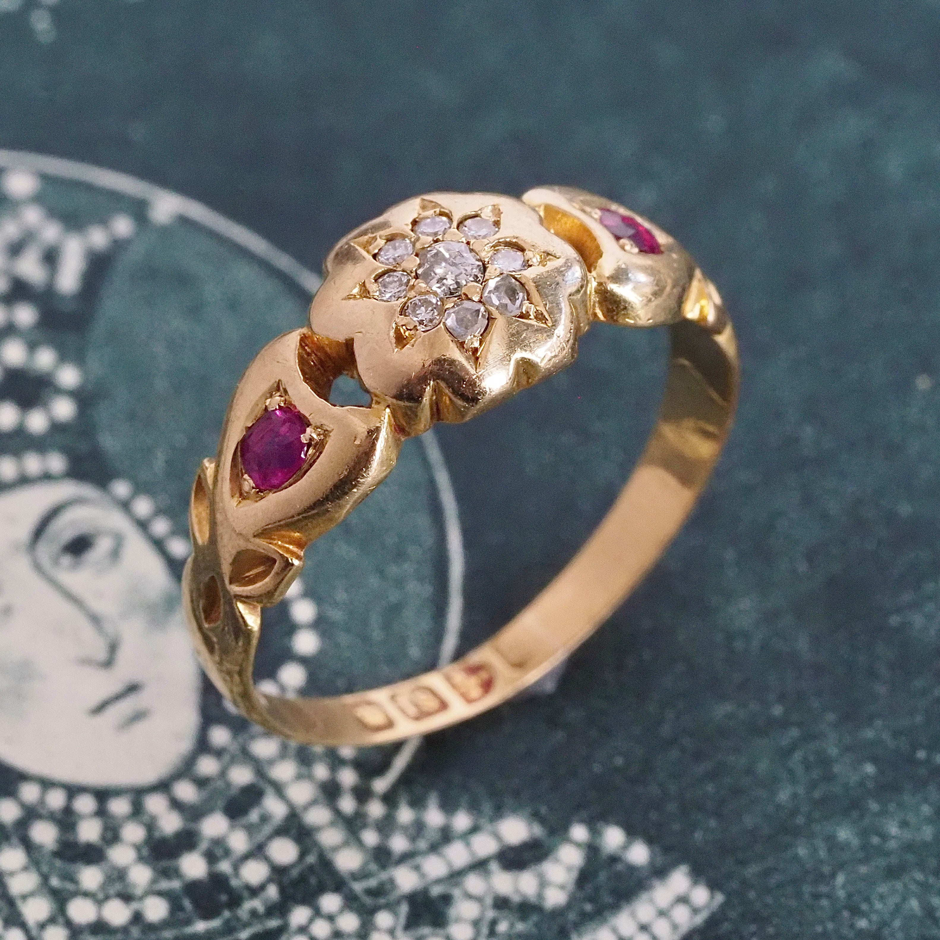 Antique Victorian 18k Gold Ruby & Diamond Ring