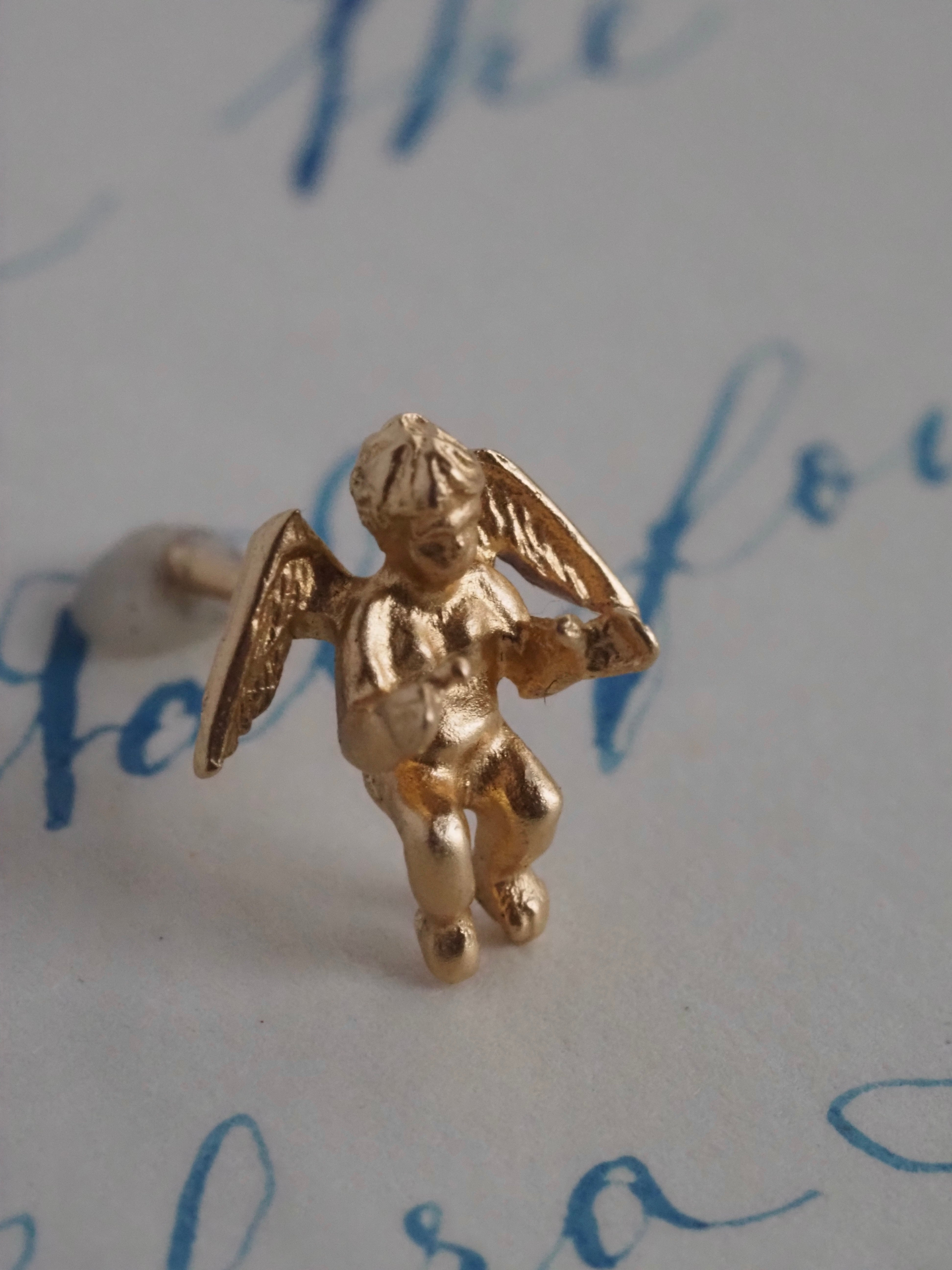 Single Vintage 14k Gold Cherub Stud