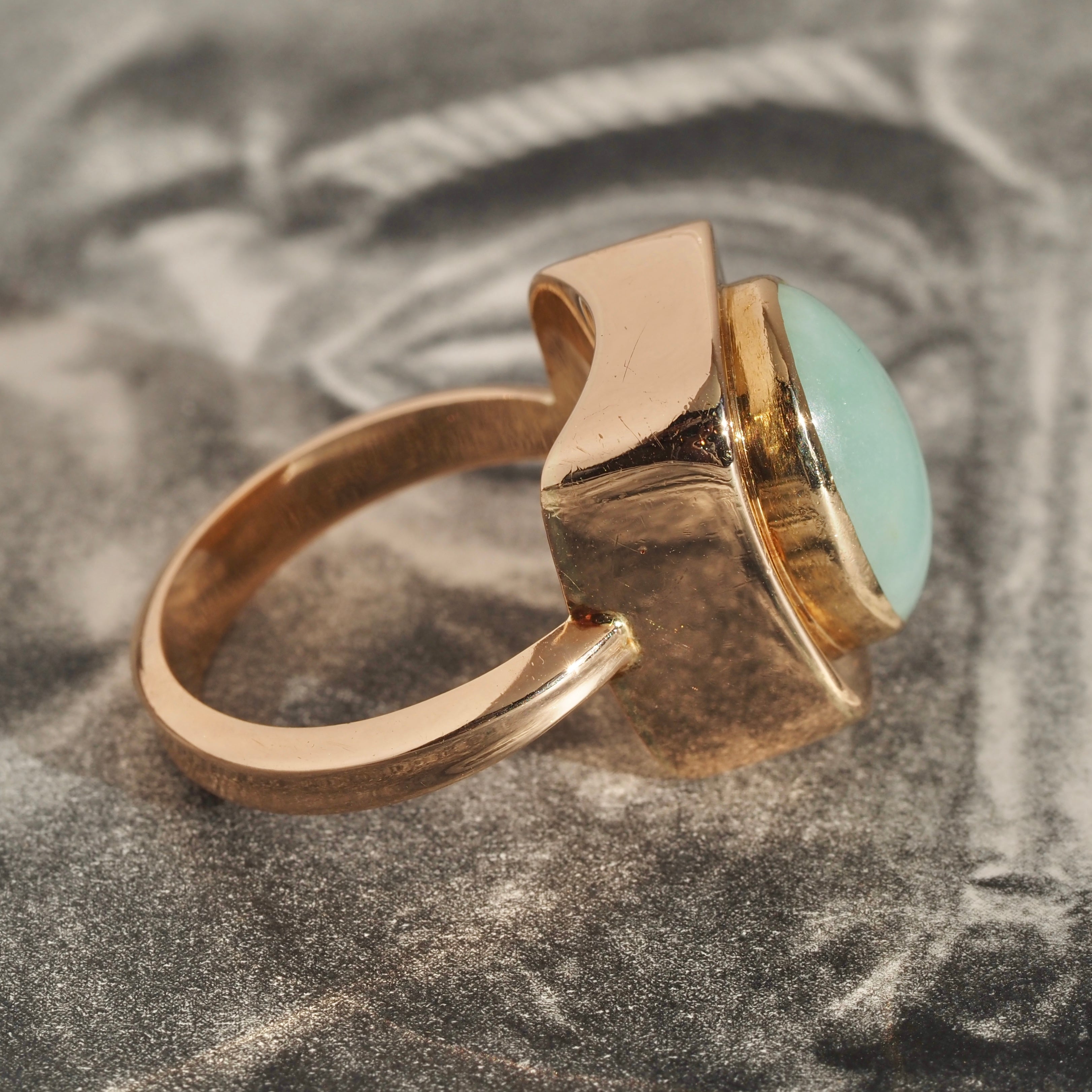 Modernist Danish 14k Gold Jade Ring