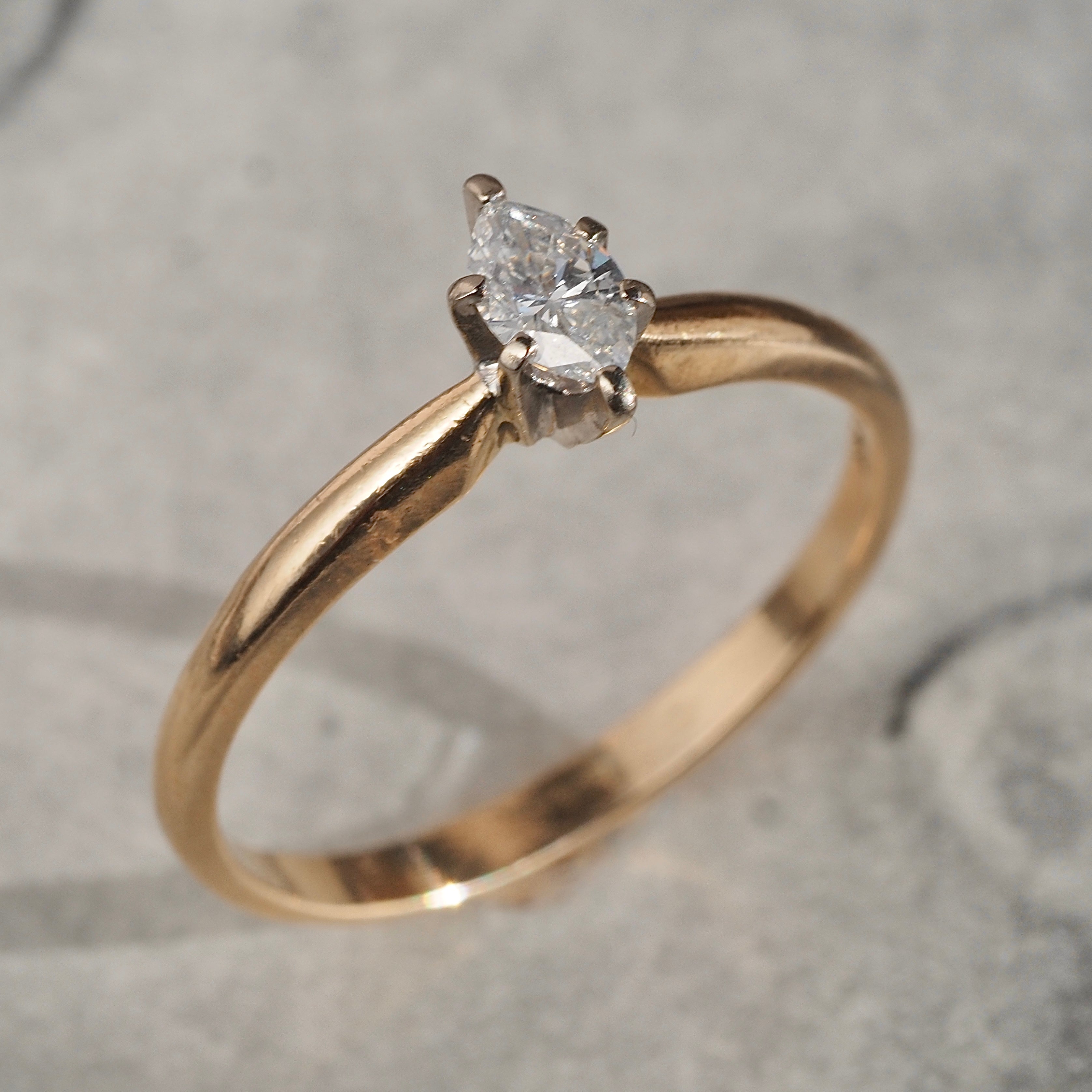 Vintage Marquise Diamond 14k Gold Engagement Ring