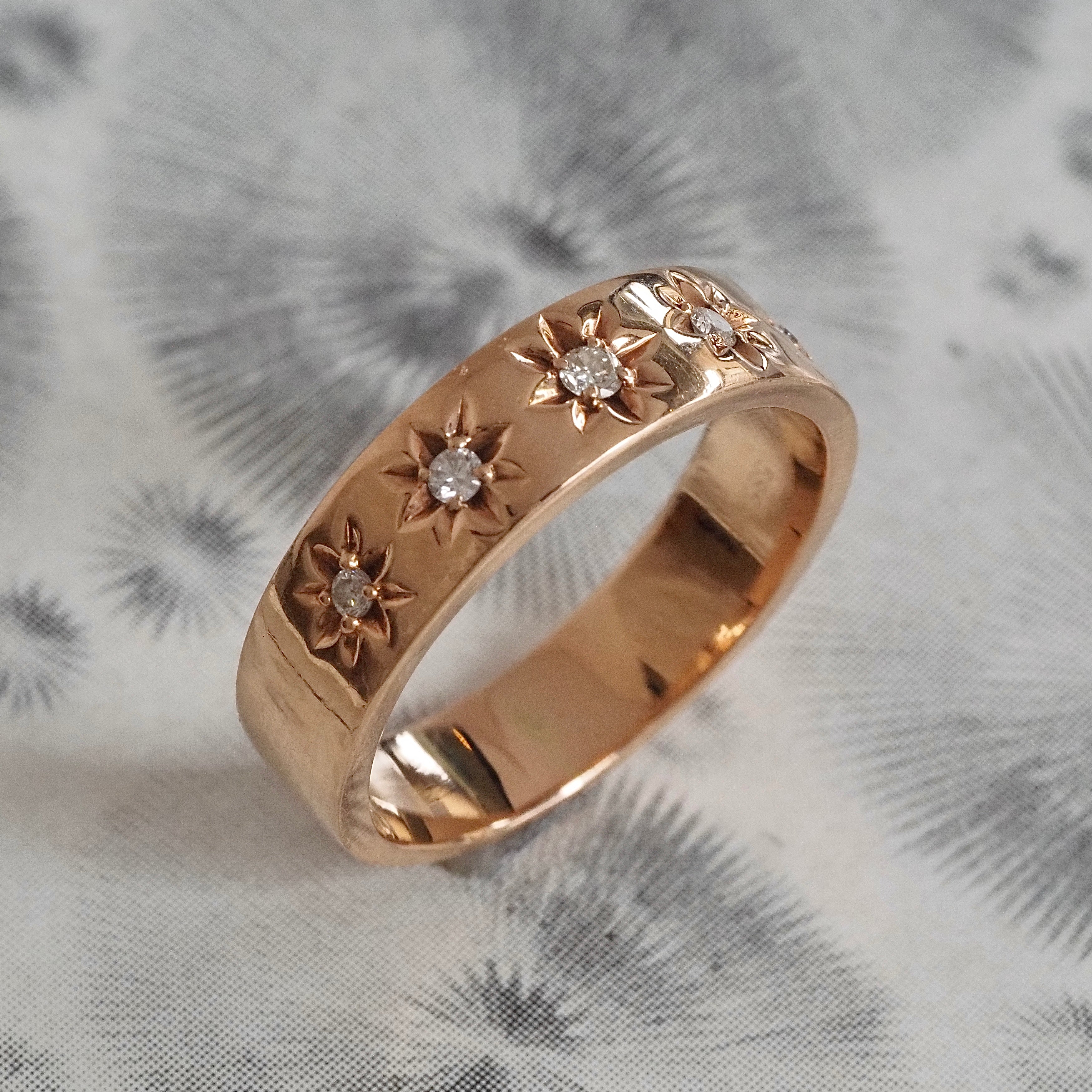 Vintage 14k Rose Gold Five Stone Starburst Band