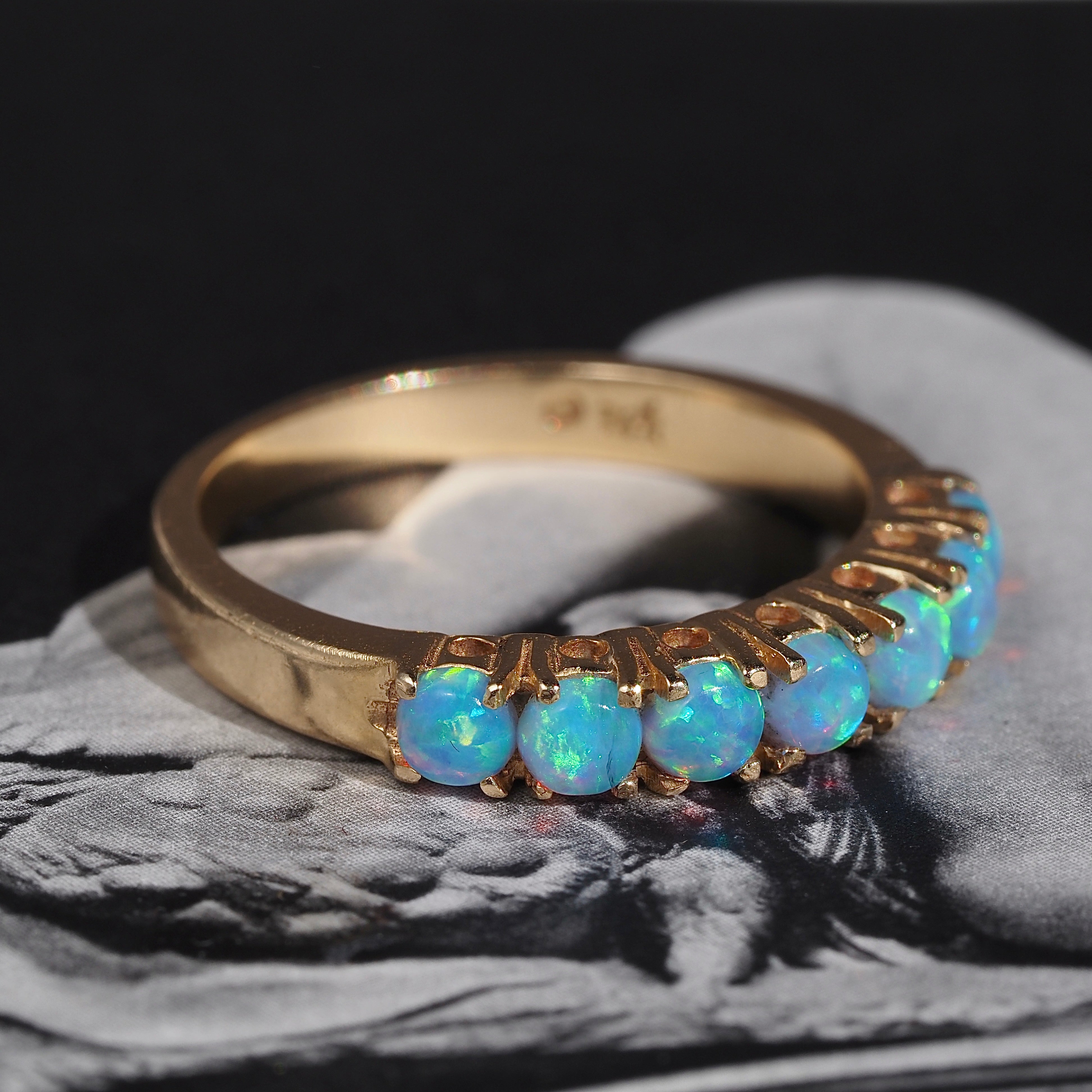 Vintage Opal Half Hoop 14k Gold Ring