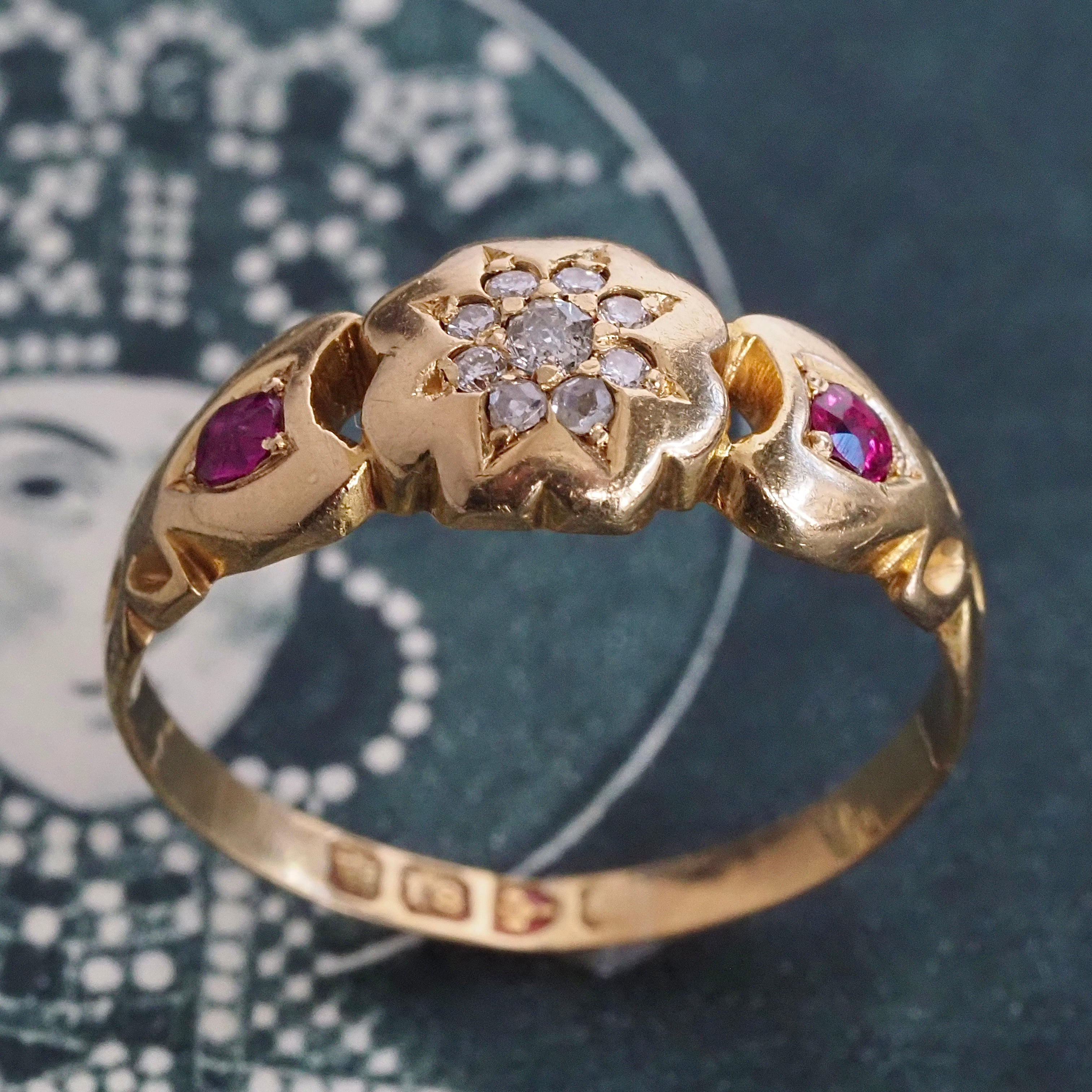 Antique Victorian 18k Gold Ruby & Diamond Ring