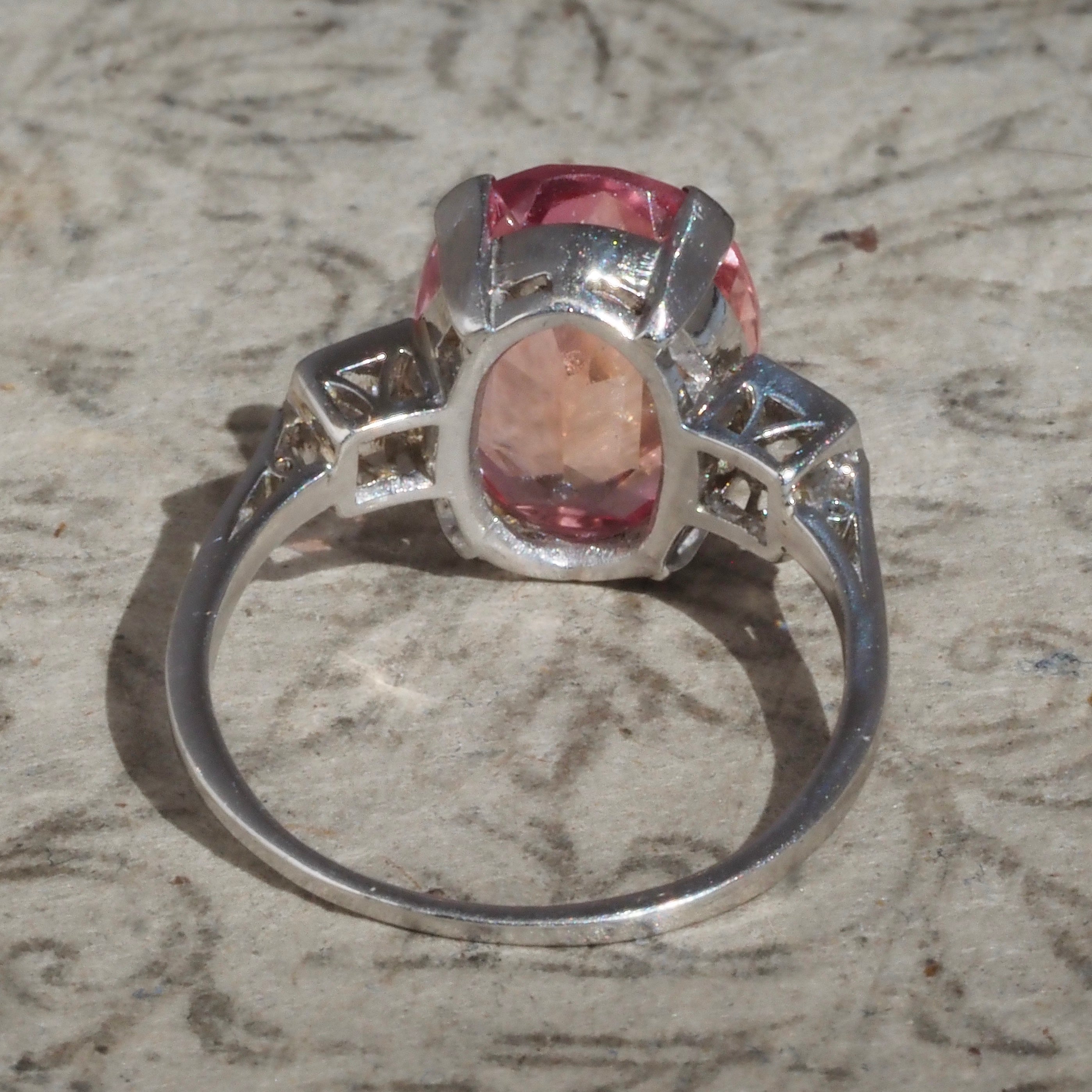 Art Deco Platinum Sapphire and Old European Cut Diamond Ring