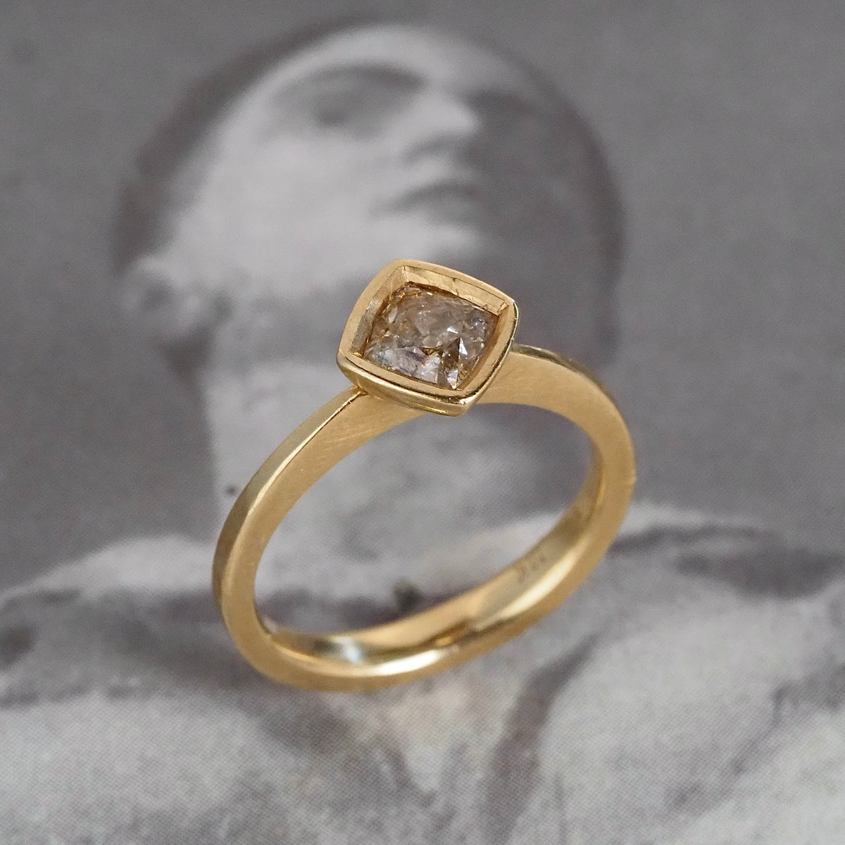 Light Brown Peruzzi Cut Diamond 18k Gold Engagement Ring