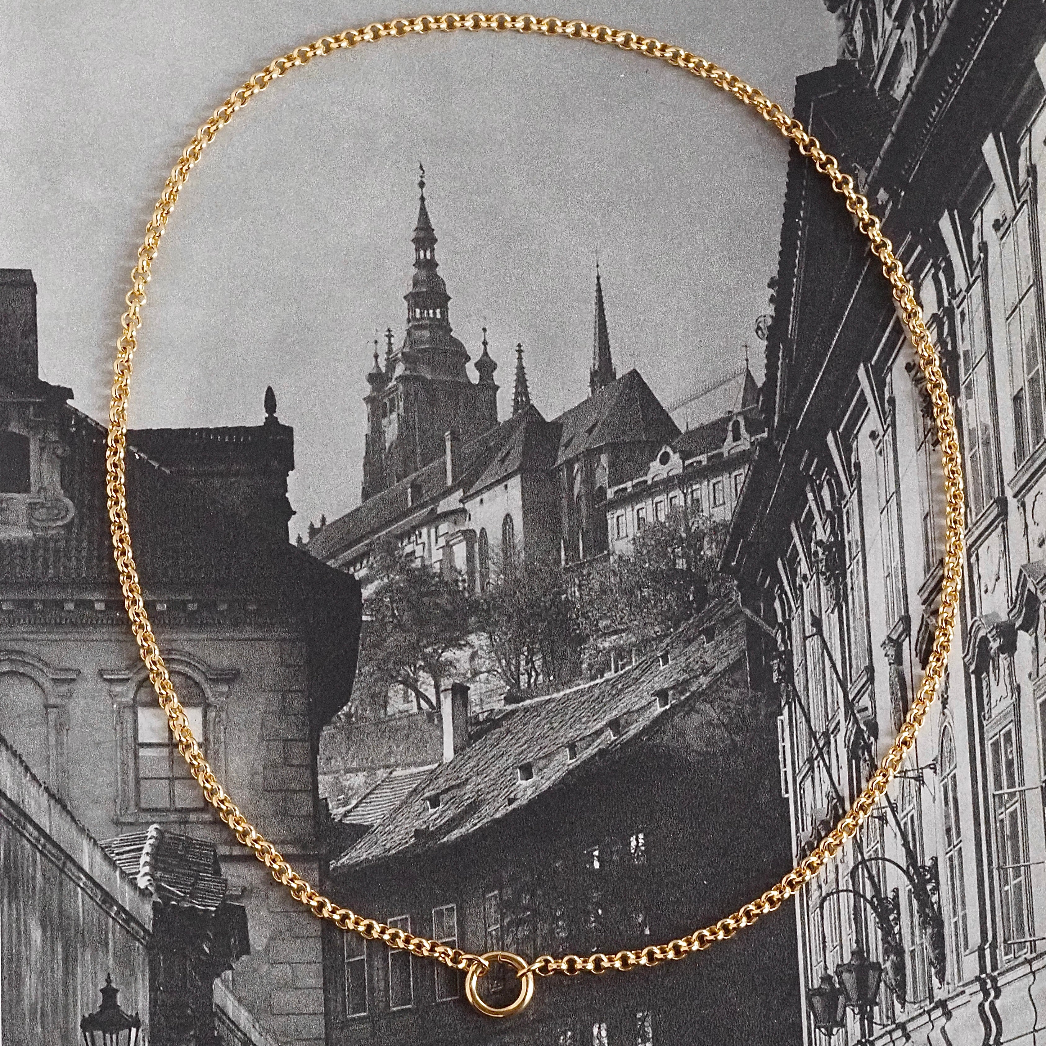 Vintage Italian 14k Gold Rolo Charm Holder Chain Necklace