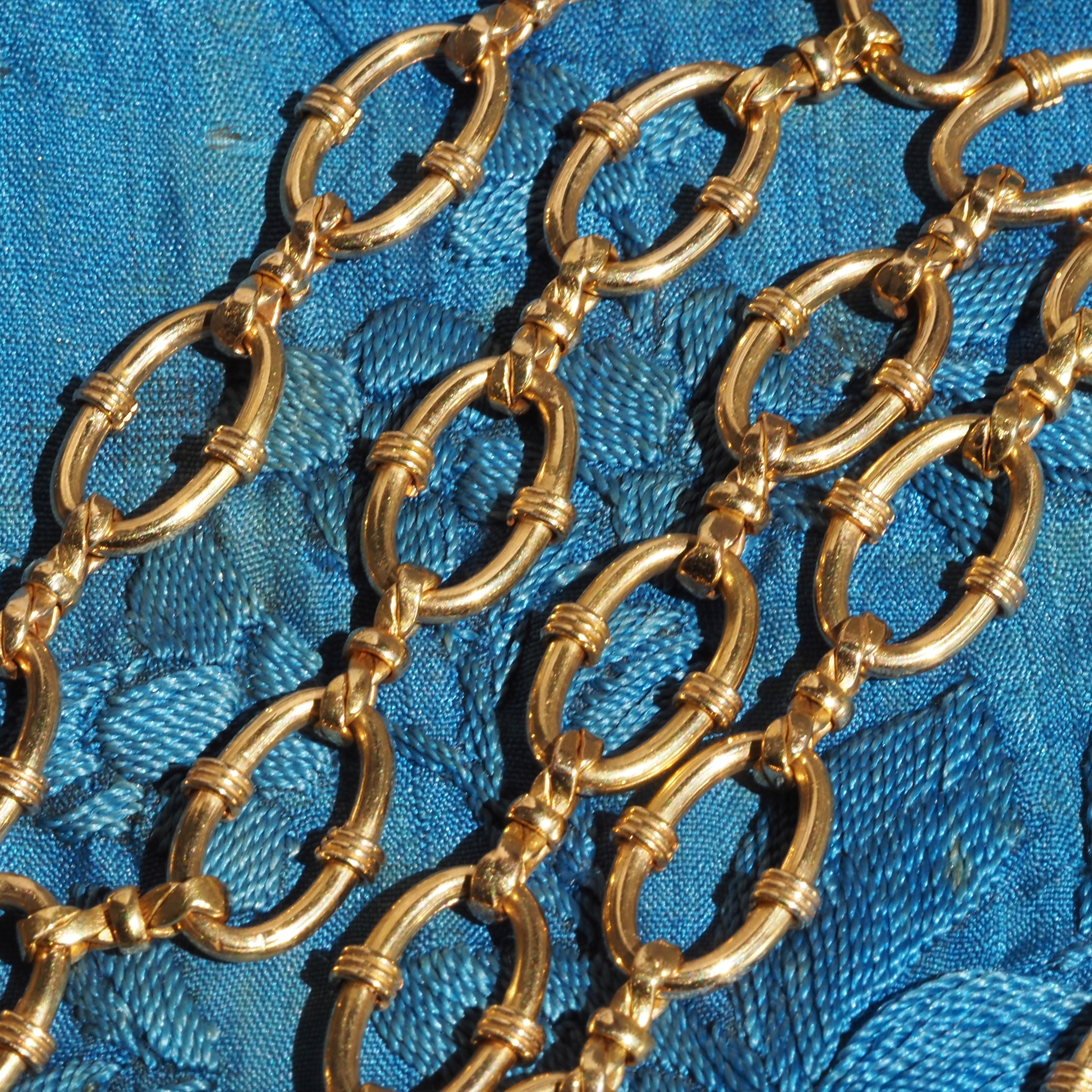 Vintage Portuguese 19k Gold Banded Oval Link Chain Necklace