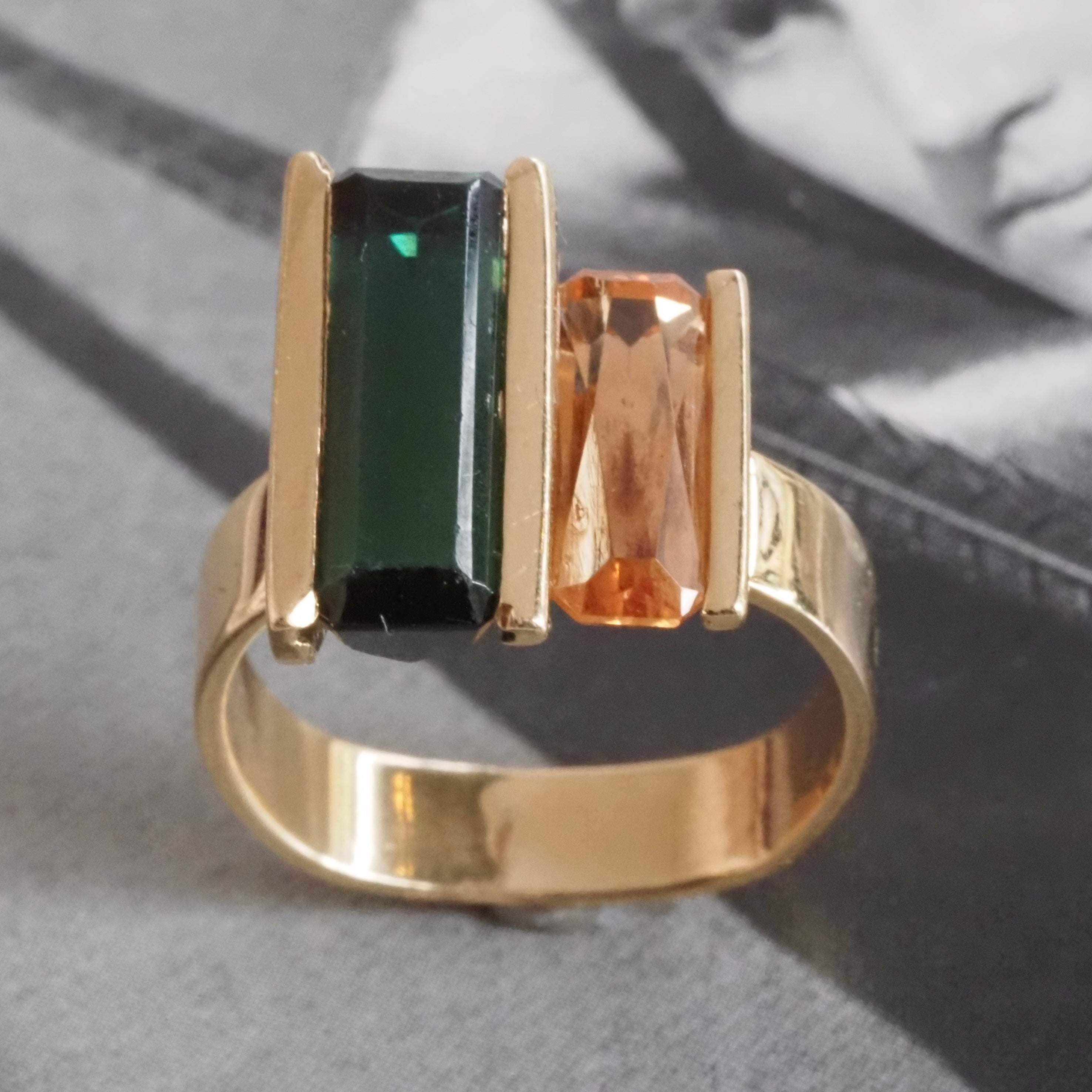 Modernist Tourmaline and Imperial Topaz 14k Gold Ring