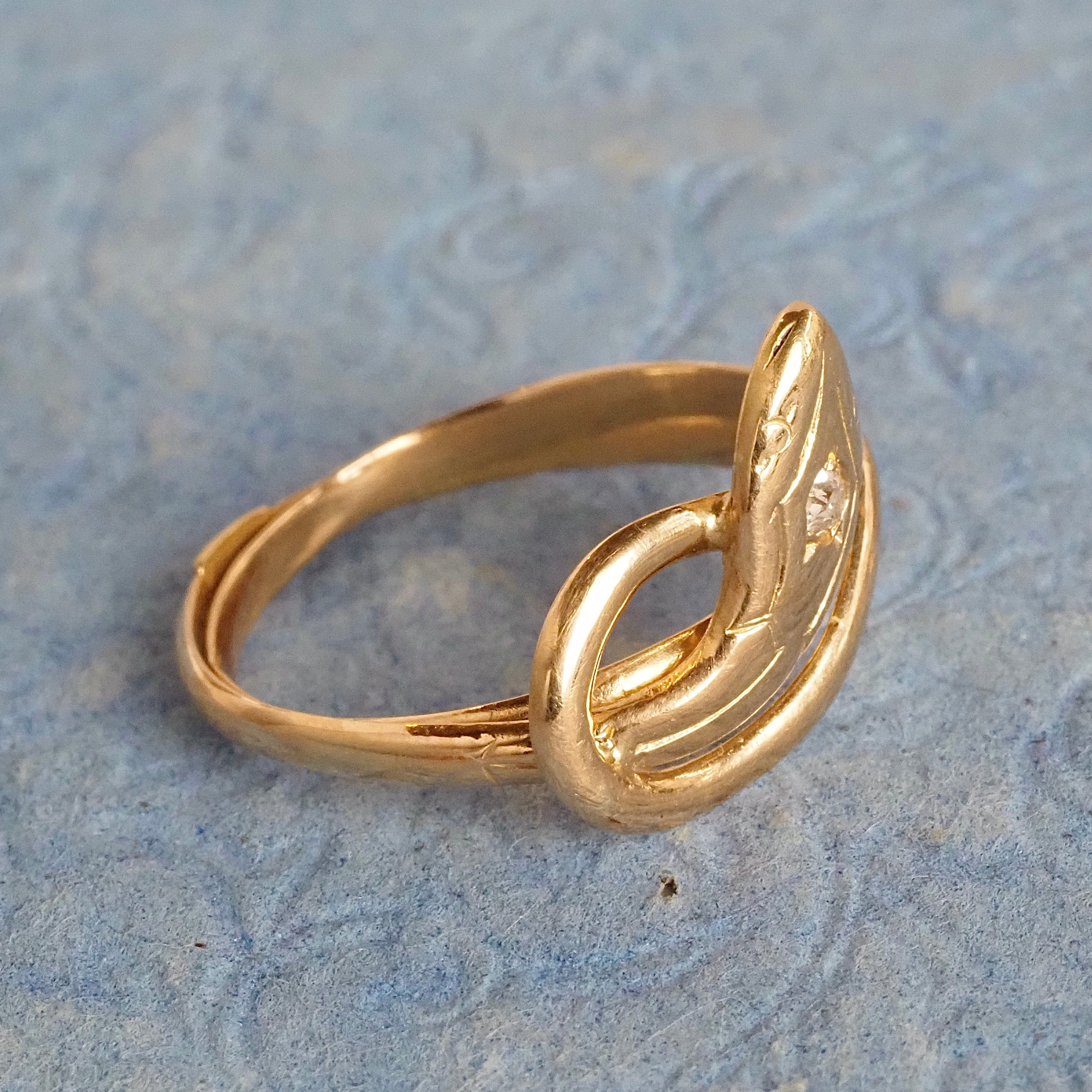 Mid-Century French Snake Old European Cut Diamond 18k Gold Ring