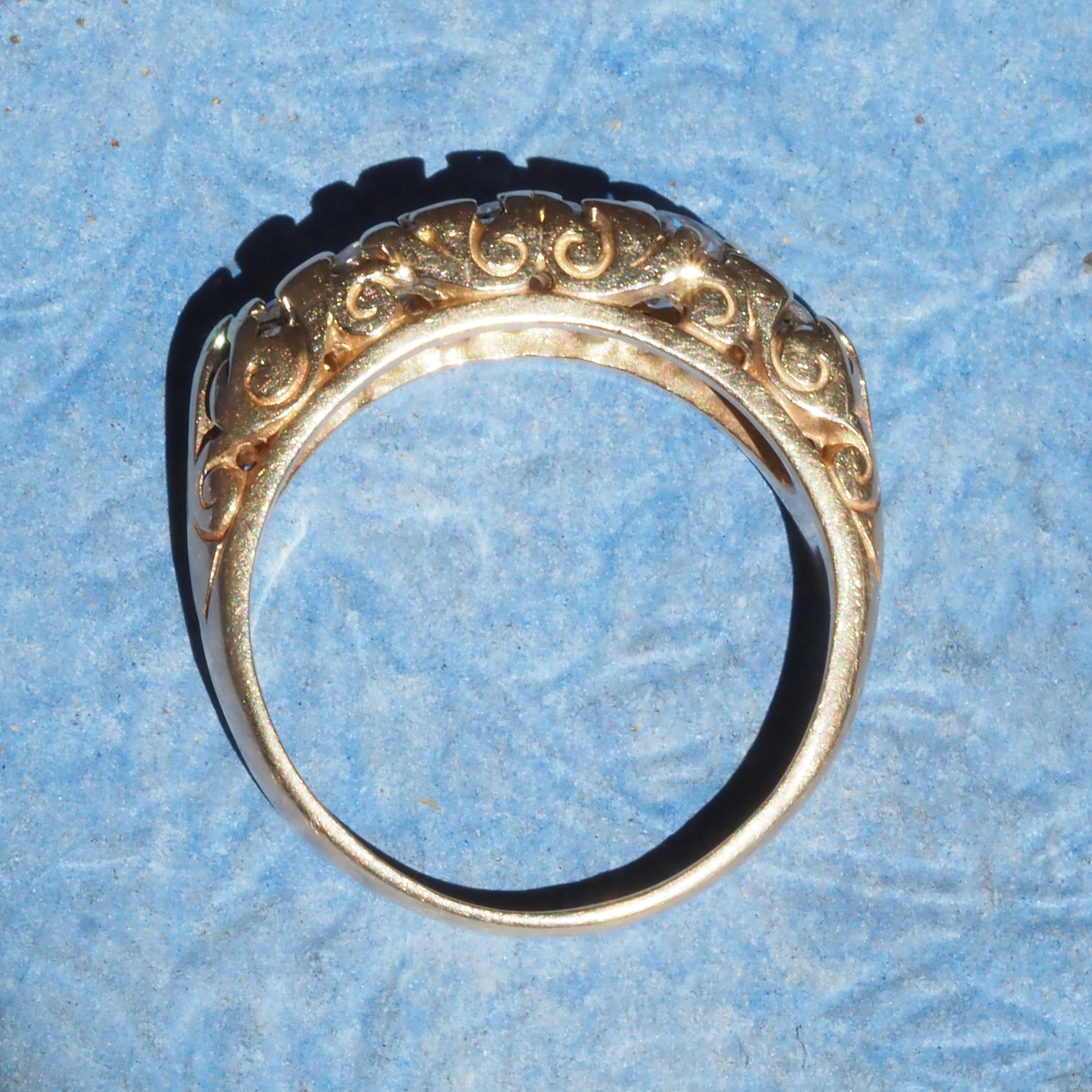Antique Five Stone Diamond 14k Gold Half Hoop Ring