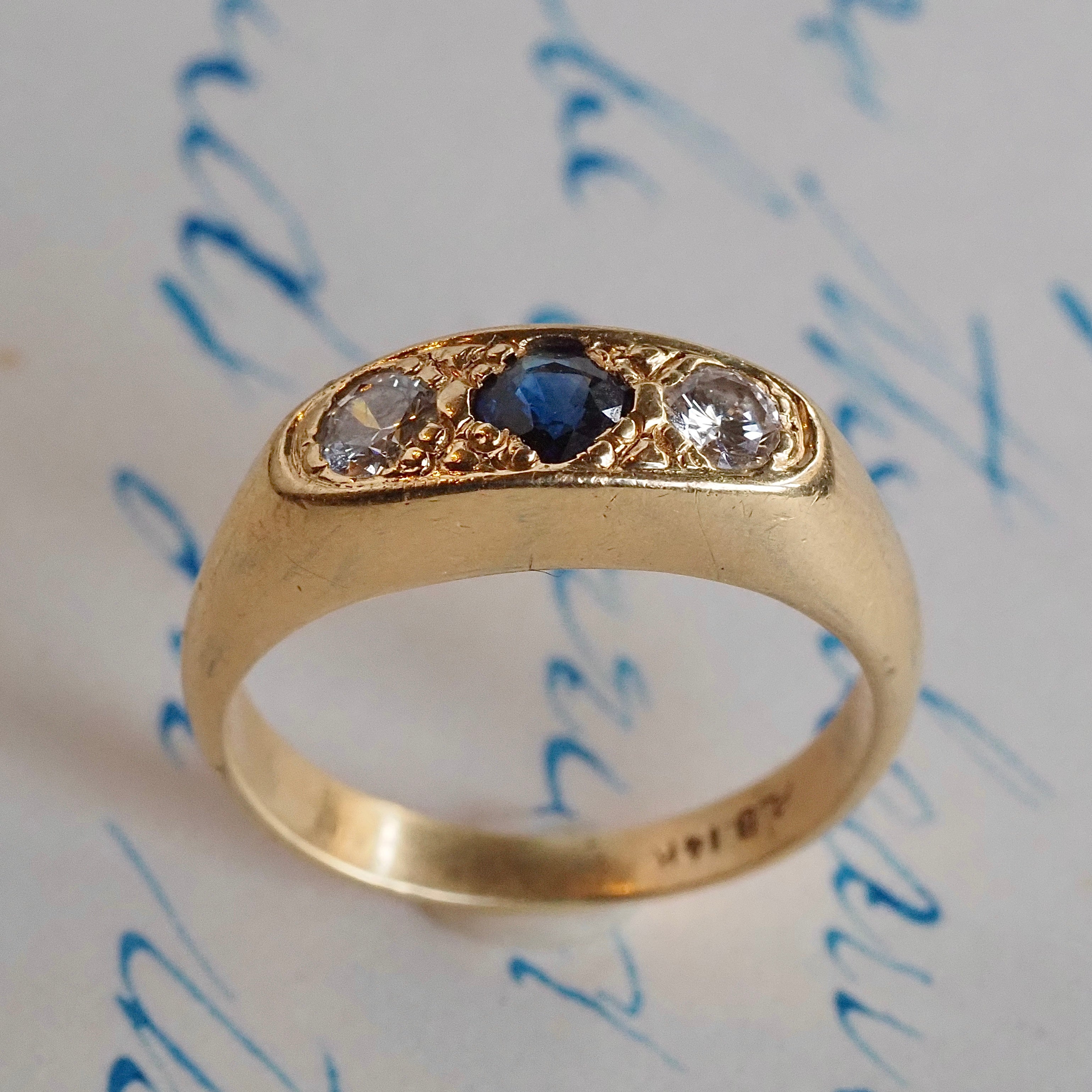 Vintage Sapphire and Diamond 14k Gold Trilogy Ring