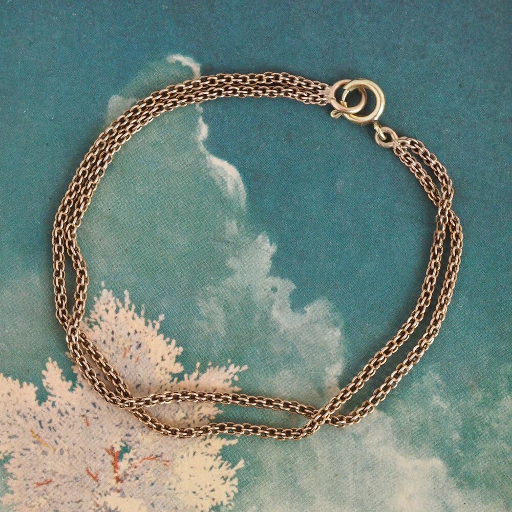 Antique 14k Gold Double Strand Mesh Chain Bracelet