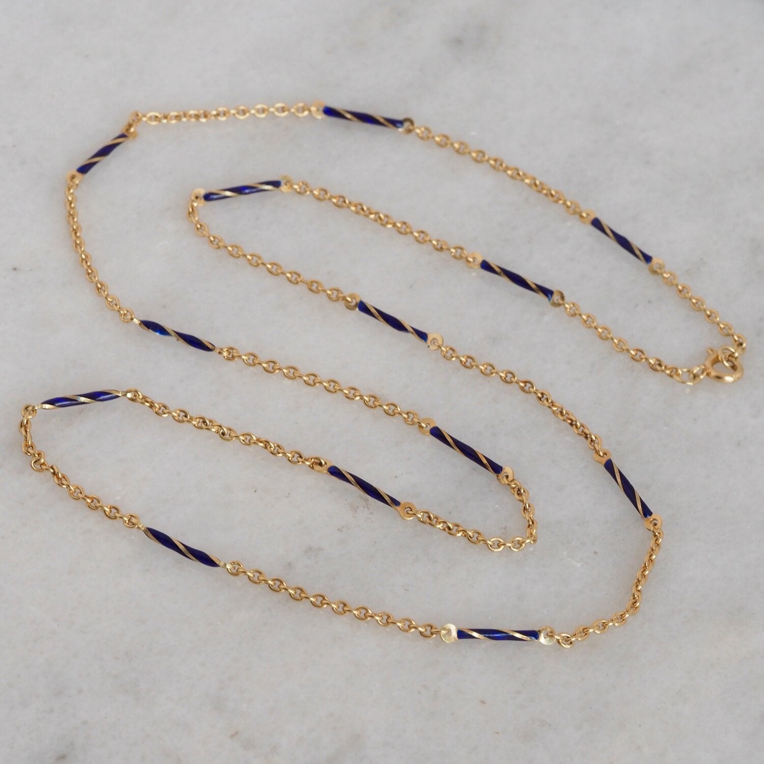 Antique 14k Gold Enamel Station Link Chain Necklace
