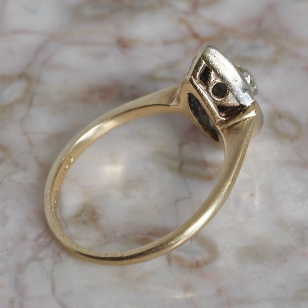 Antique Art Deco 14k Gold Diamond Navette Ring