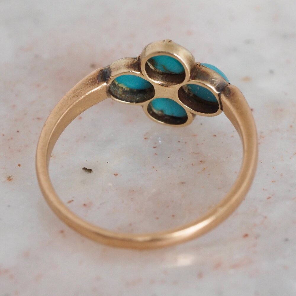 Antique Victorian 18k Gold Turquoise and Old Mine Cut Diamond Ring