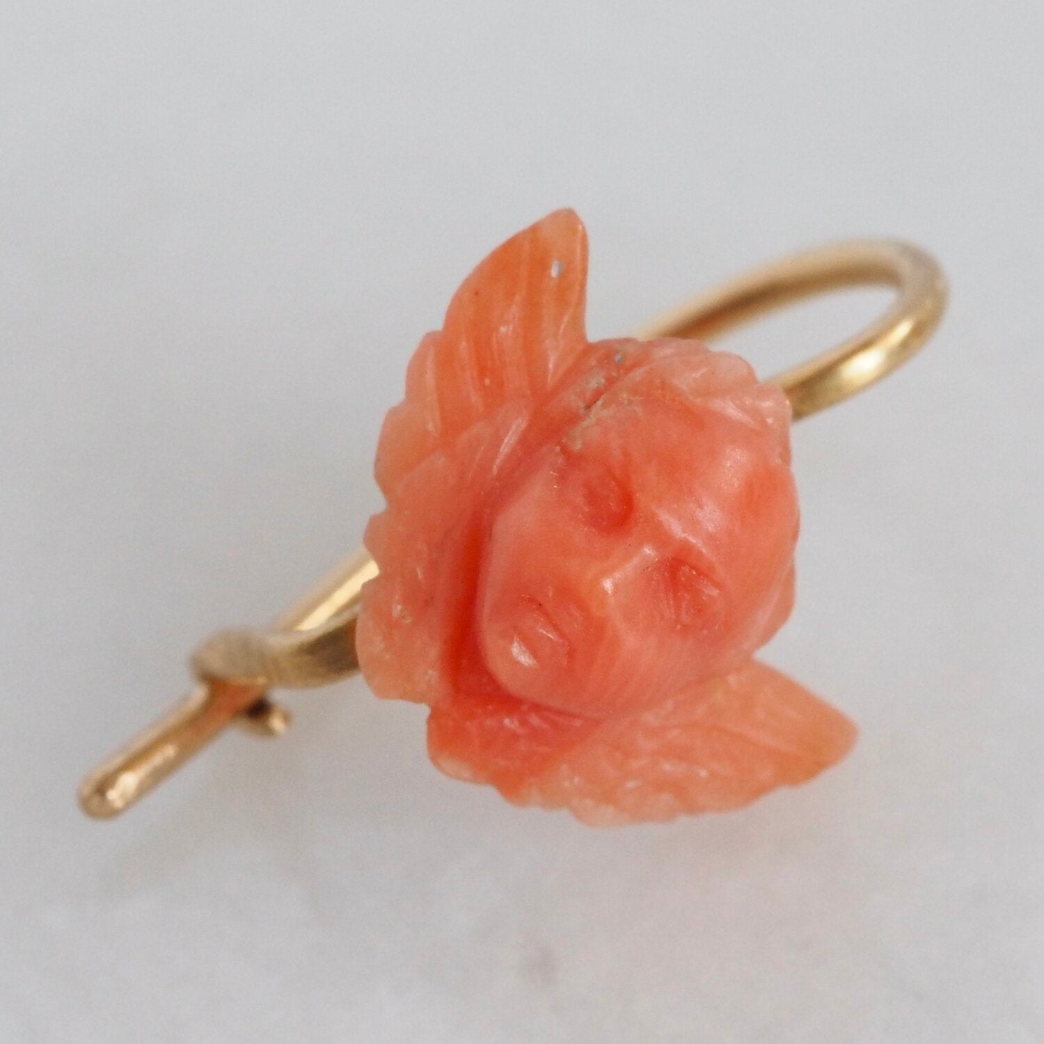 Antique Victorian Portuguese 19k Gold Carved Coral Cherub Earrings