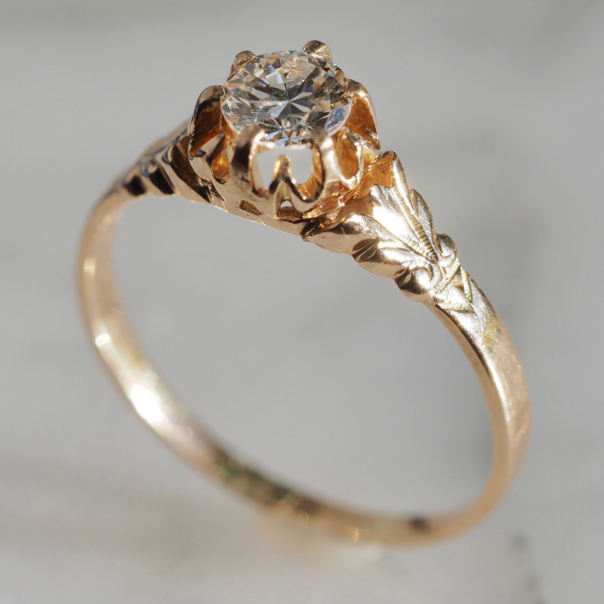 Antique 14k Gold Old European Cut Diamond Engagement Ring