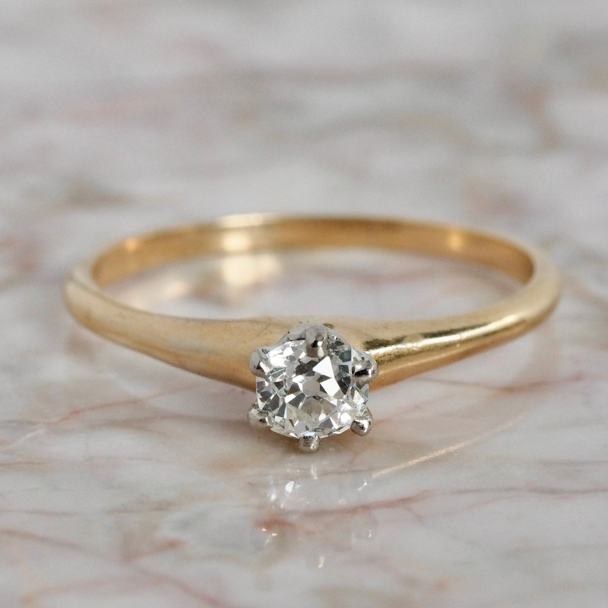 Antique 14k Gold Old Mine Cut Diamond Solitaire Ring