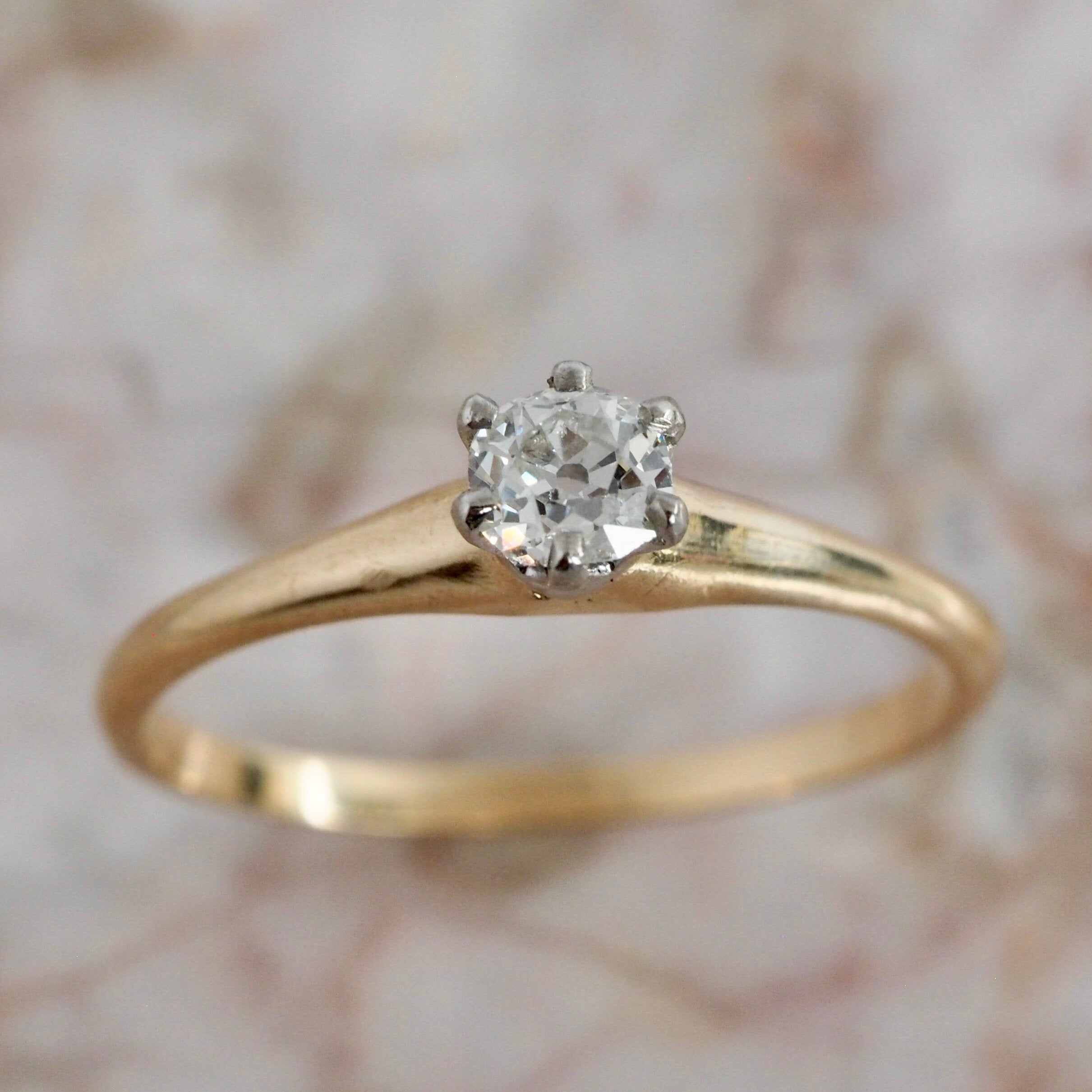 Antique 14k Gold Old Mine Cut Diamond Solitaire Ring