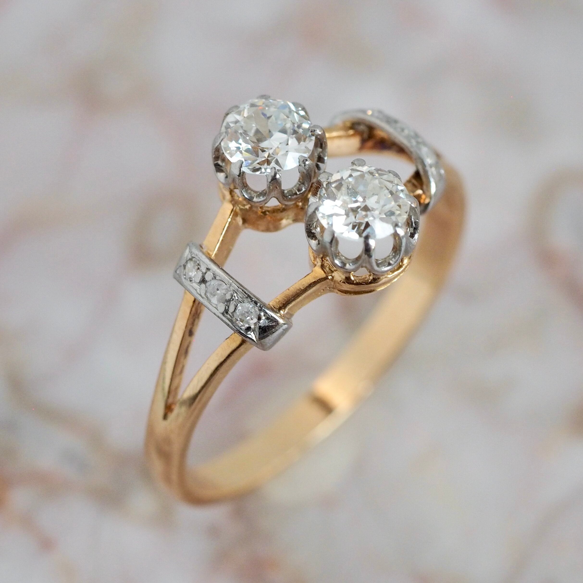 Antique 18k Gold French Art Nouveau Moi et Toi Diamond Ring