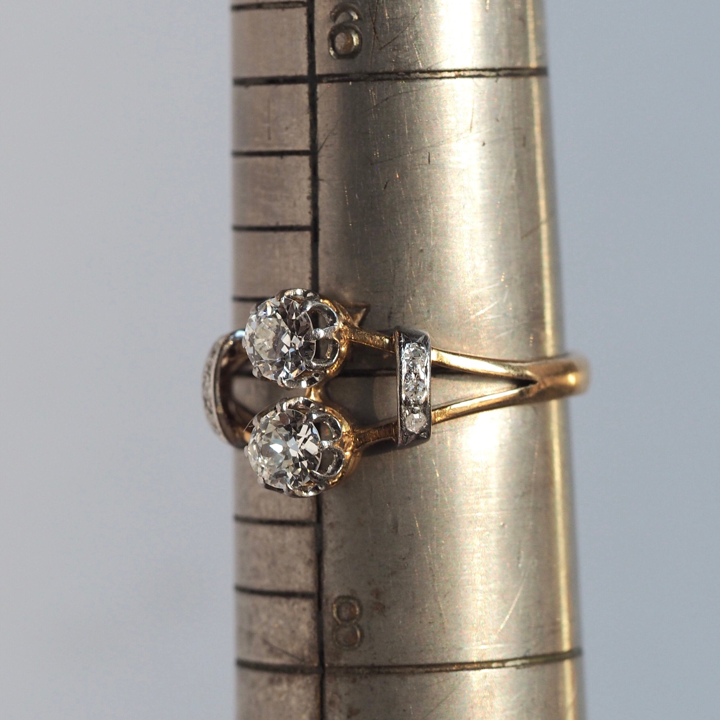 Antique 18k Gold French Art Nouveau Moi et Toi Diamond Ring