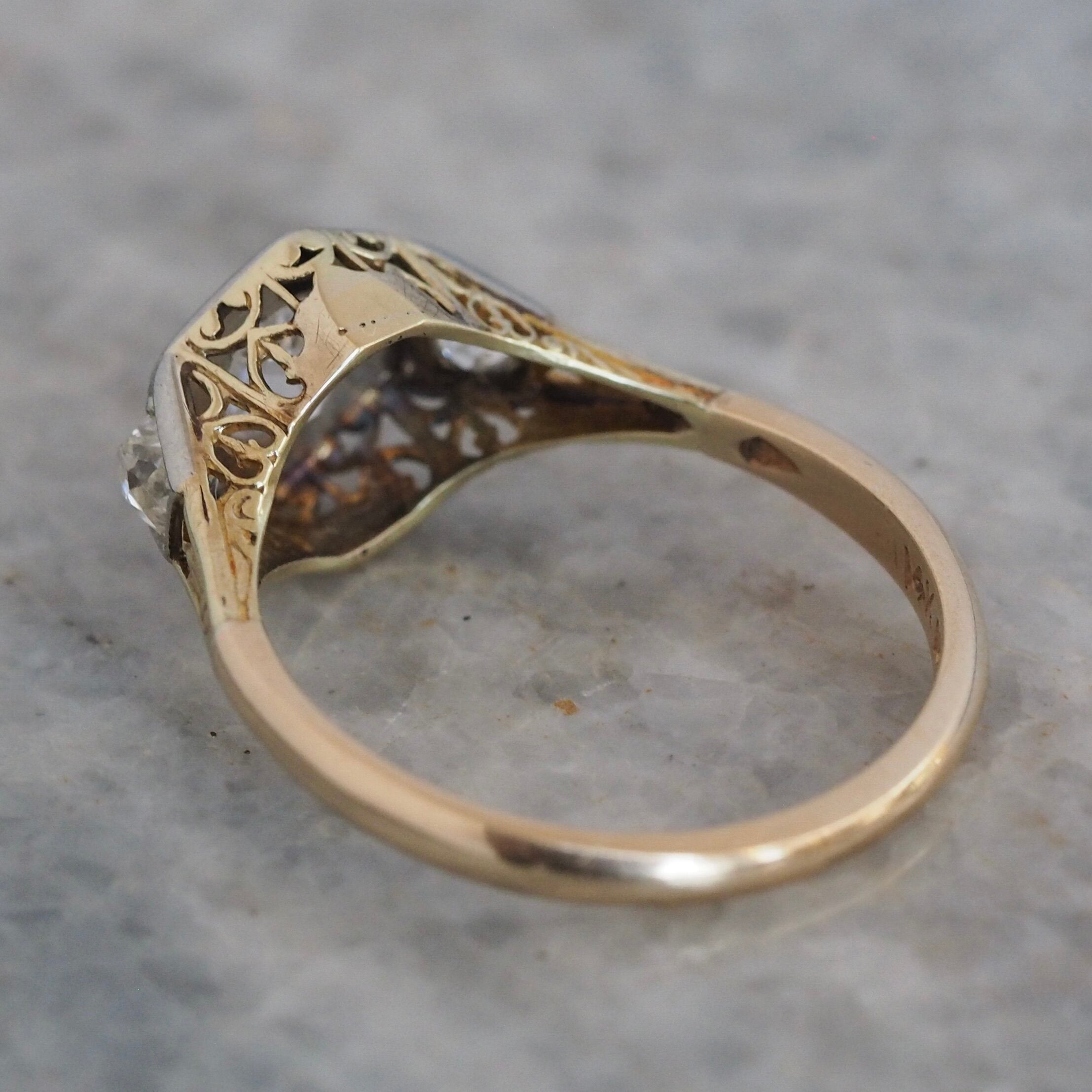 Antique Art Deco 14k Gold Old Mine Cut Diamond Ring