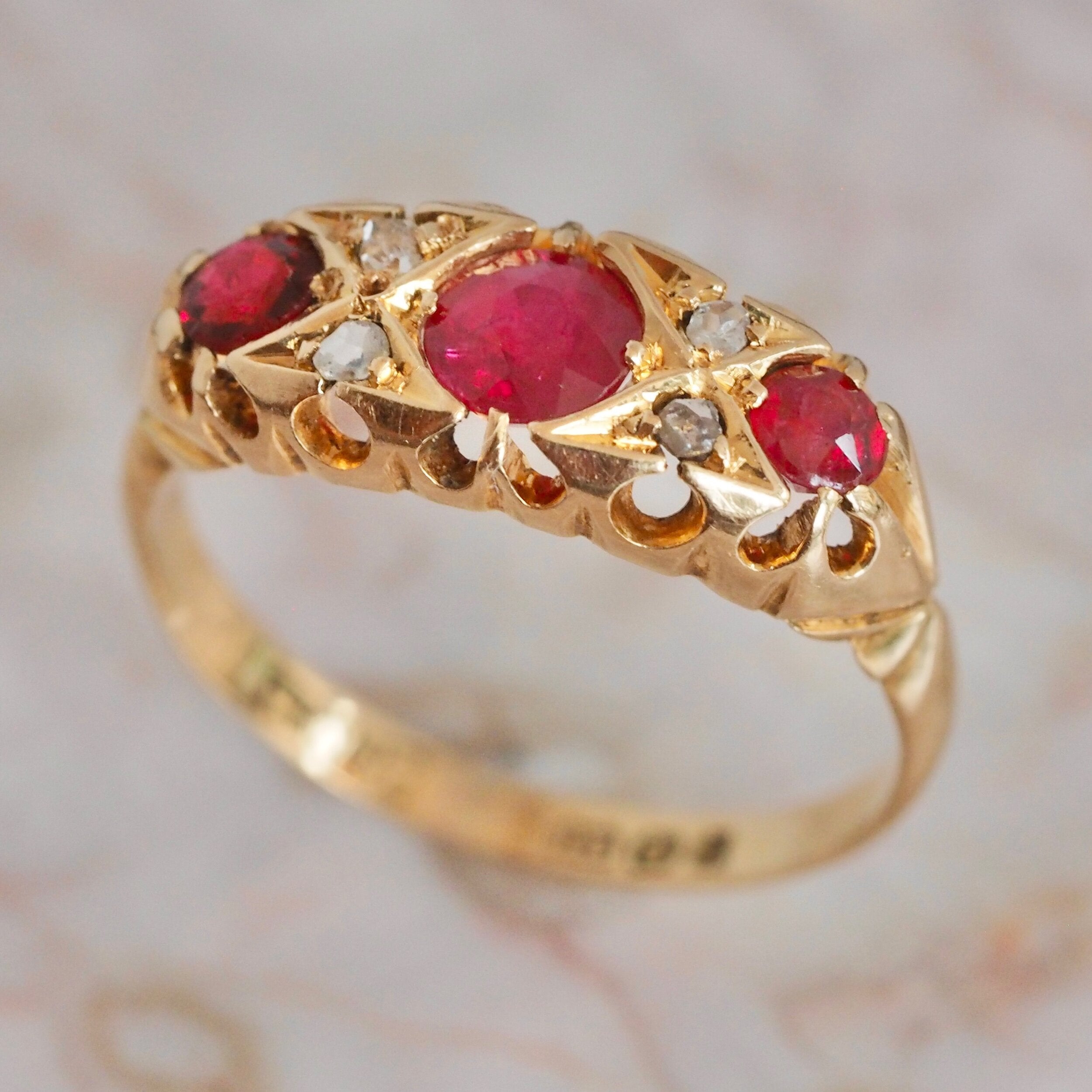 Antique English 18k Gold Ruby and Diamond Ring