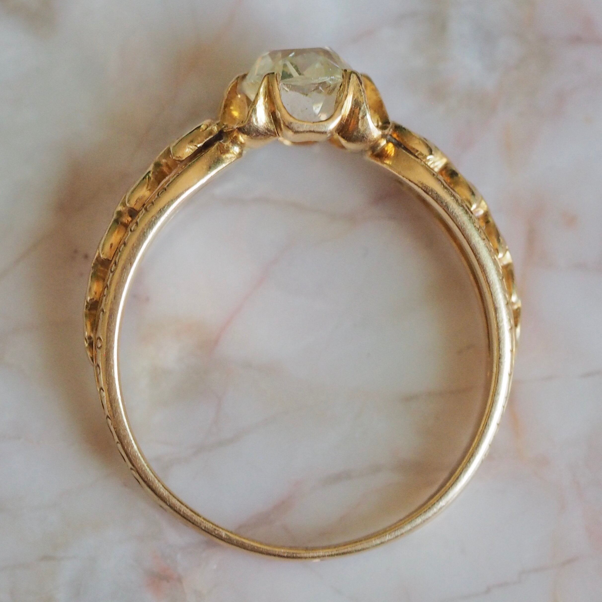 Antique French 18k Gold Old Mine Cut Diamond Engagement Ring