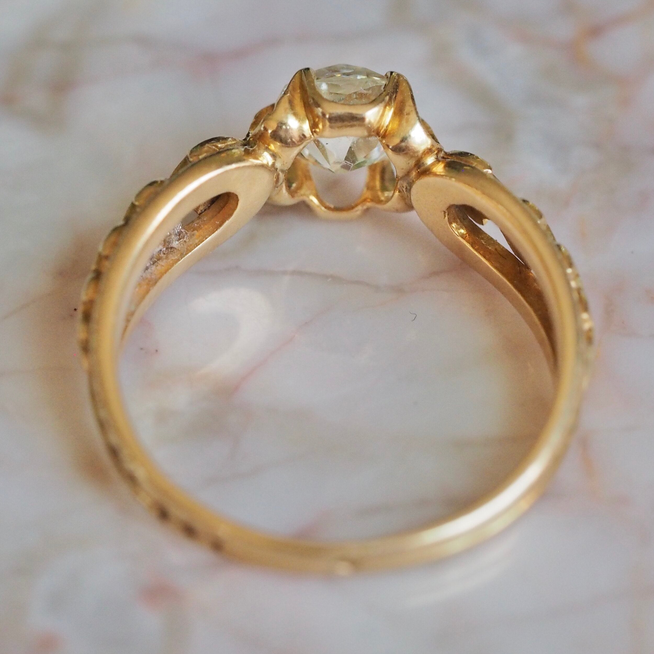 Antique French 18k Gold Old Mine Cut Diamond Engagement Ring
