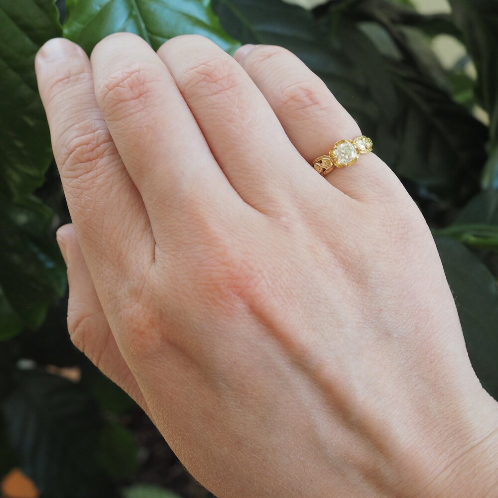 Antique French 18k Gold Old Mine Cut Diamond Engagement Ring