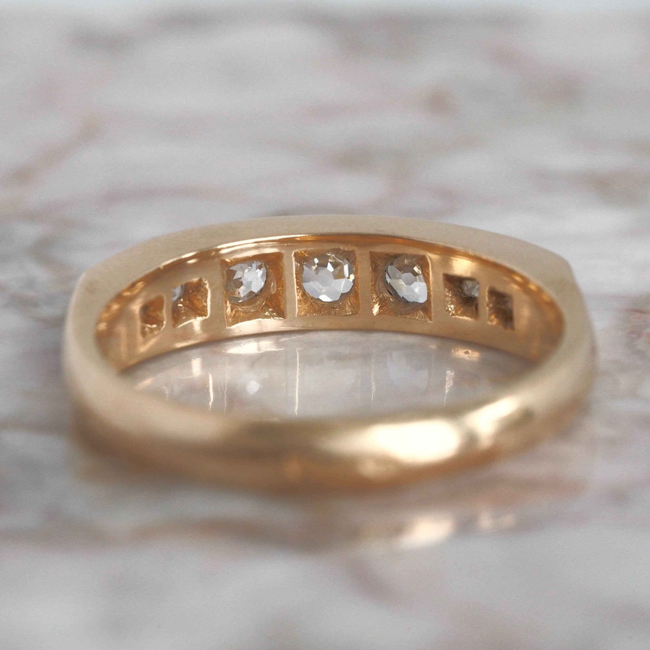 Antique French 18k Gold Old Mine Cut Half Hoop Diamond Ring