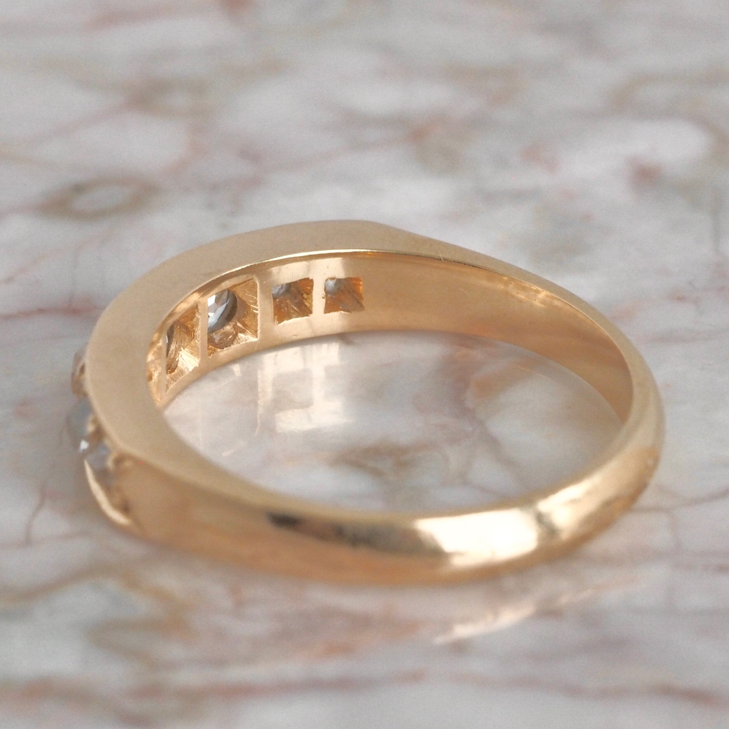 Antique French 18k Gold Old Mine Cut Half Hoop Diamond Ring