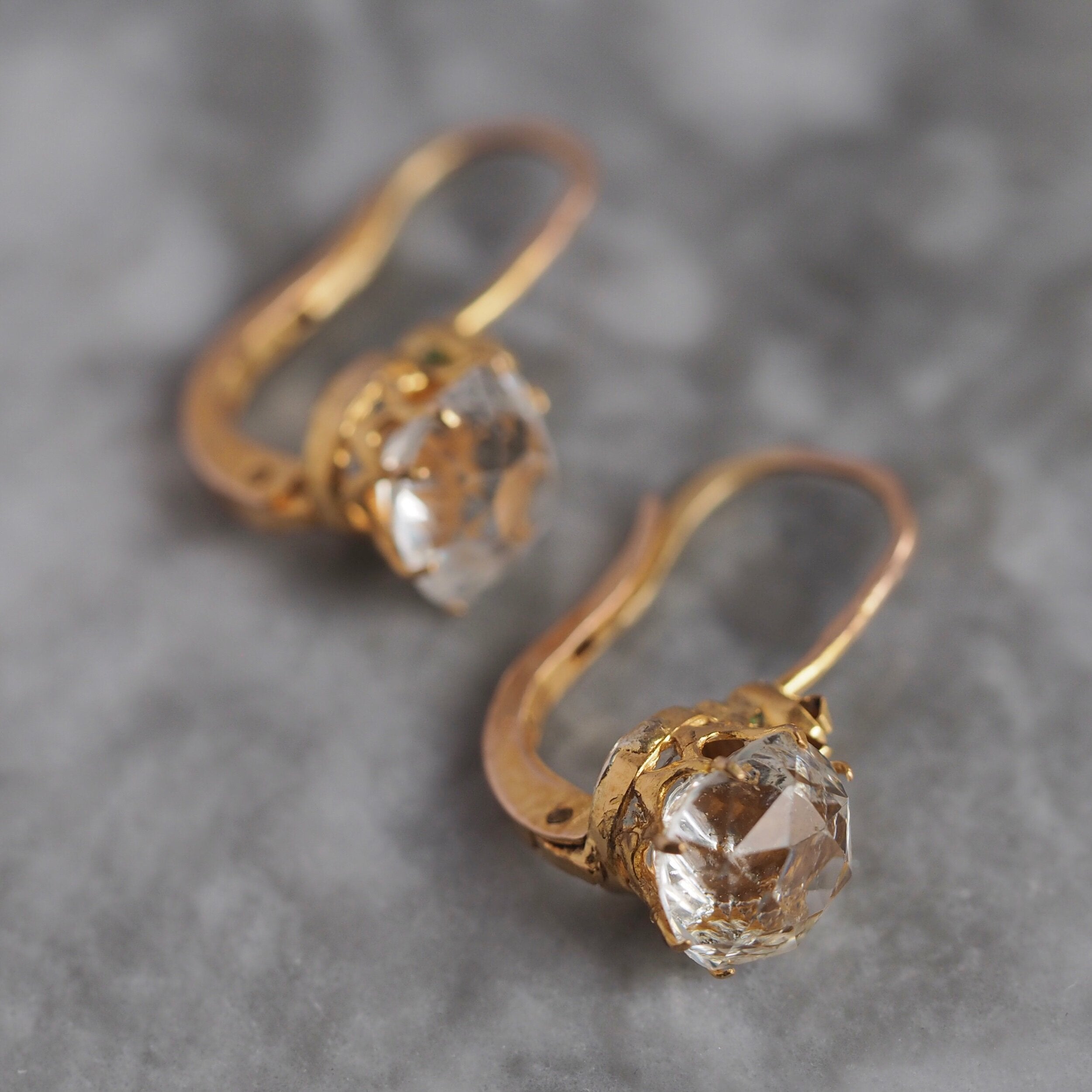 Antique French 18k Gold Rock Crystal Dormuese Earrings