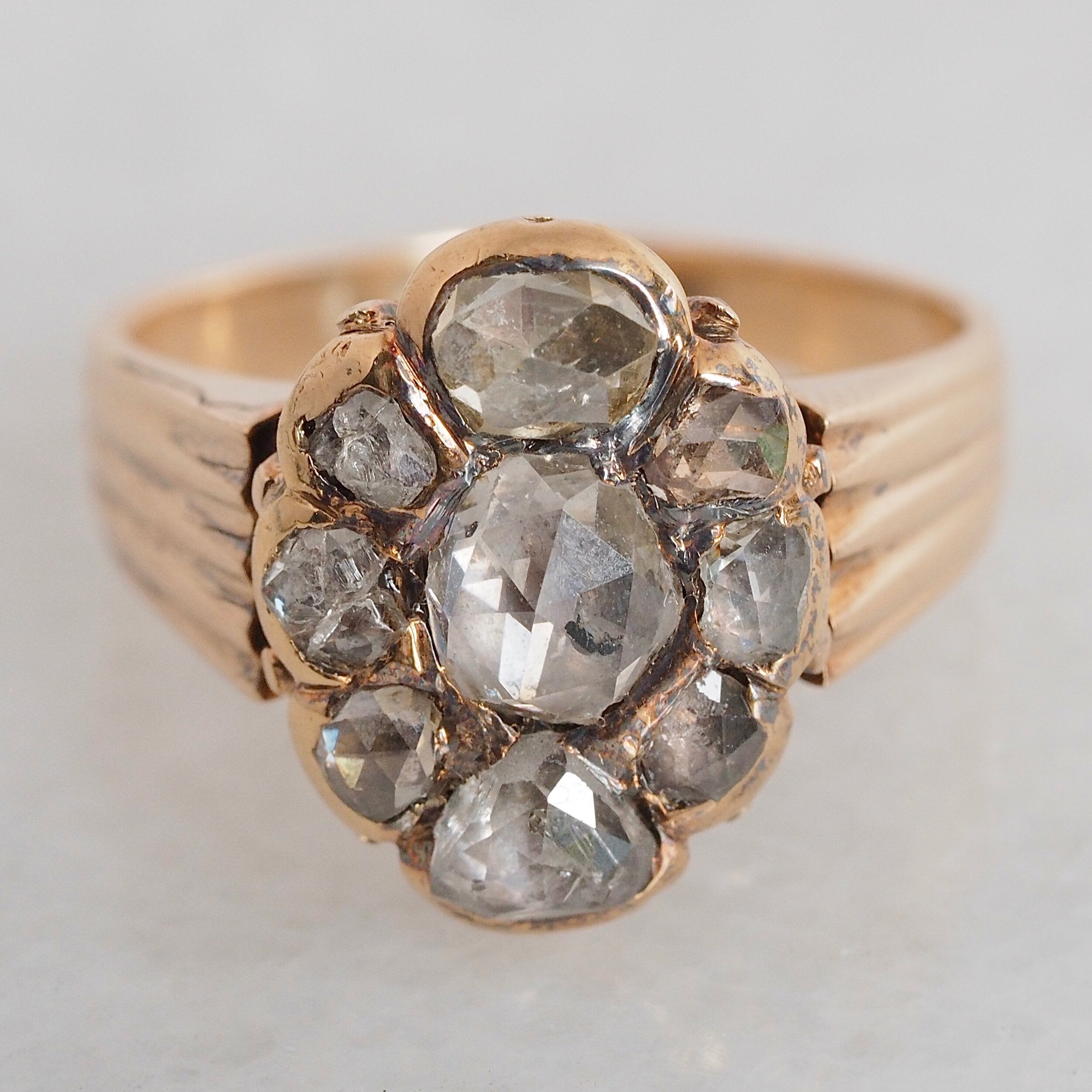 Antique Georgian 14k Gold Rose Cut Diamond Cluster Ring