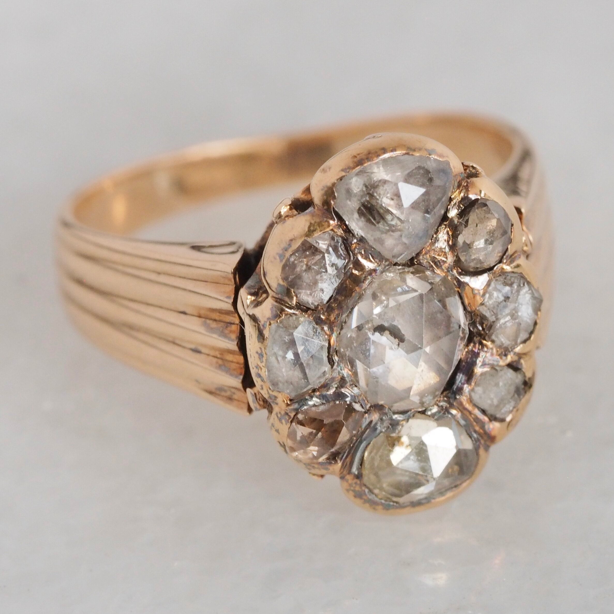 Antique Georgian 14k Gold Rose Cut Diamond Cluster Ring