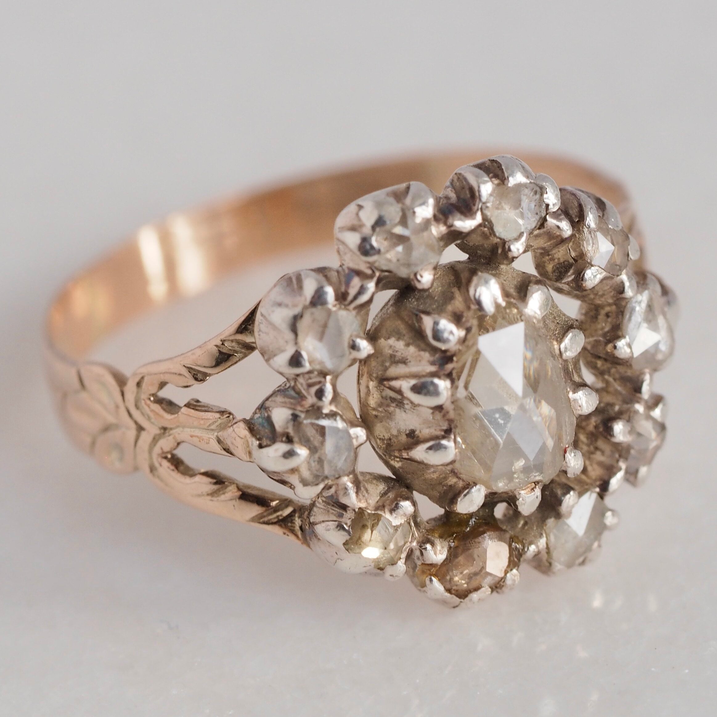 Antique Georgian 14k Gold Rose Cut Diamond Giardinetti Ring