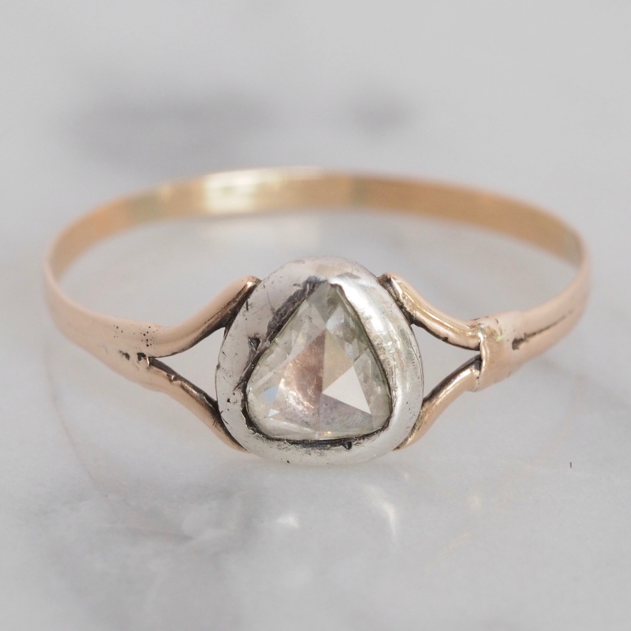 Antique Georgian 14k Gold and Silver Heart Shaped Rose Cut Diamond Ring