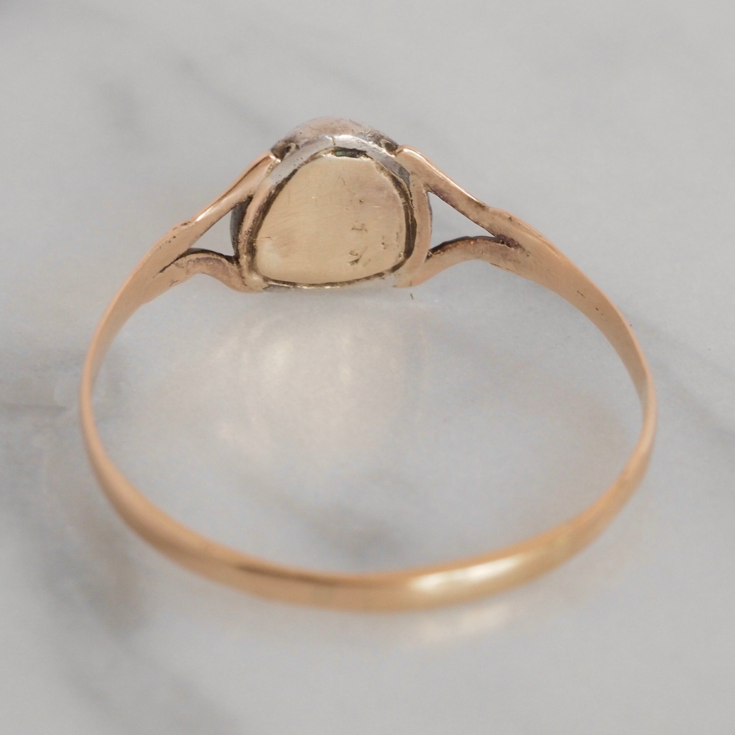 Antique Georgian 14k Gold and Silver Heart Shaped Rose Cut Diamond Ring