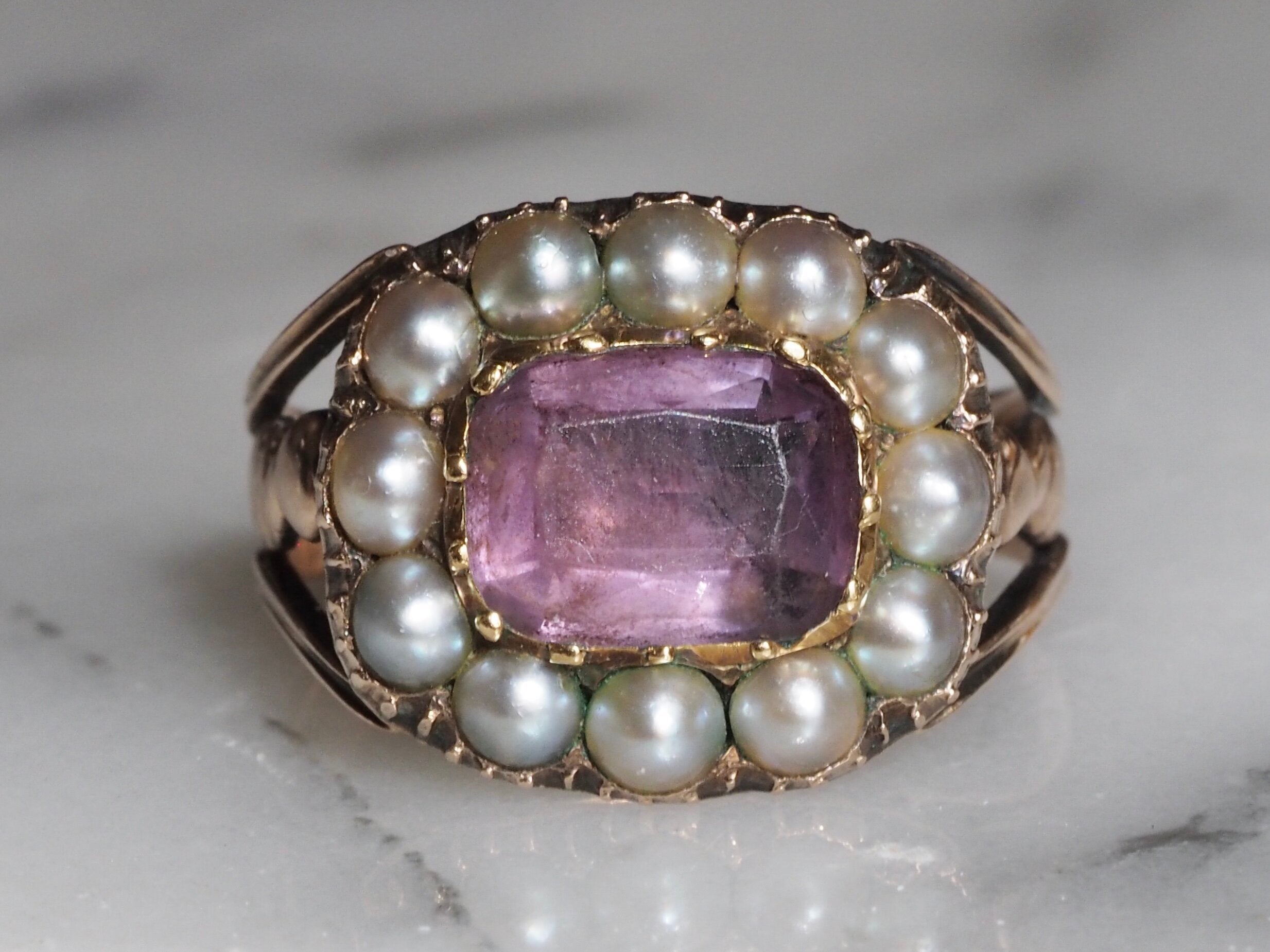 Marquise opal and seed pearl ring in 14 carat gold – The Antique Ring Shop